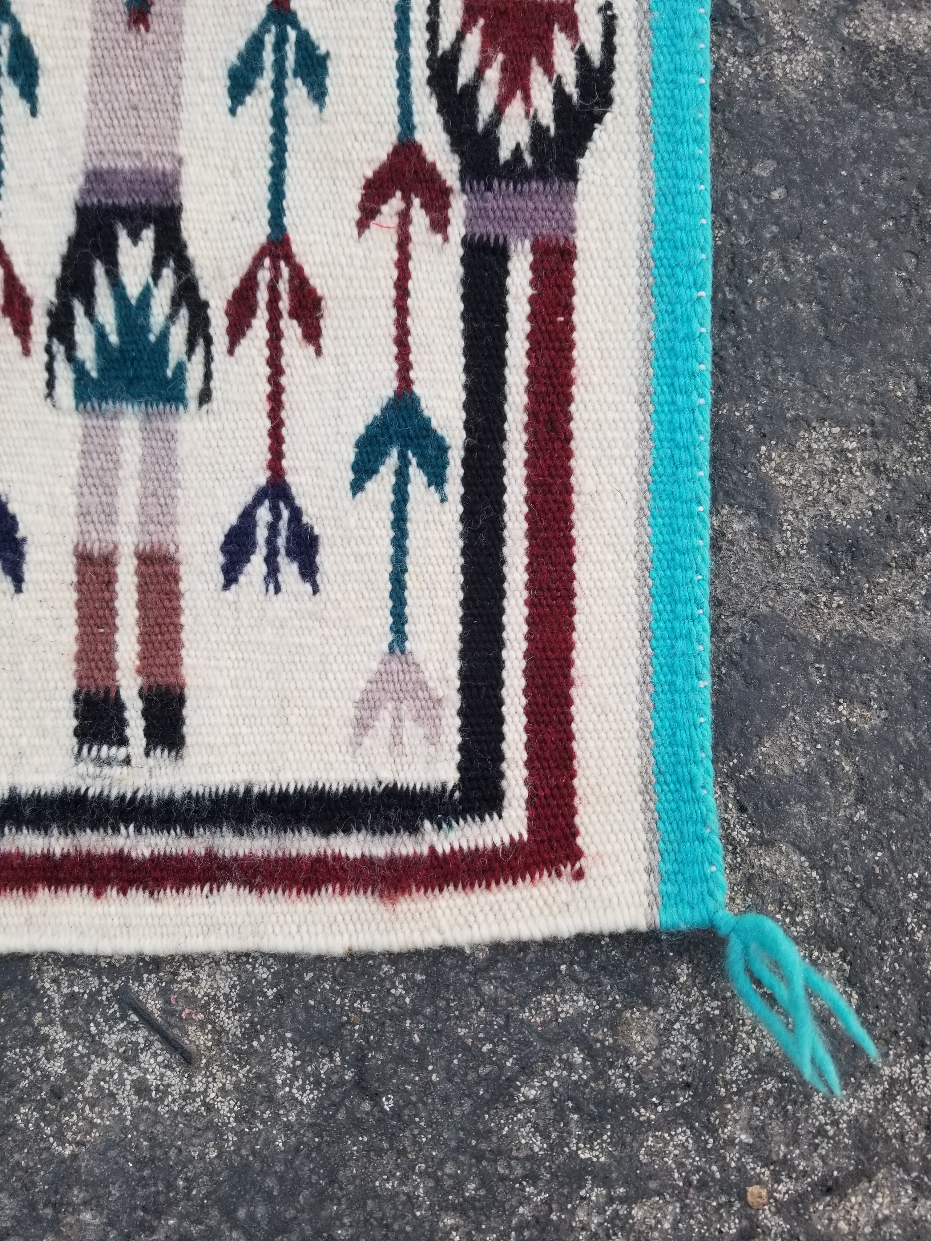 Vintage Traditional Handmade Native American Navajo Yei Wool Rug 47x38cm