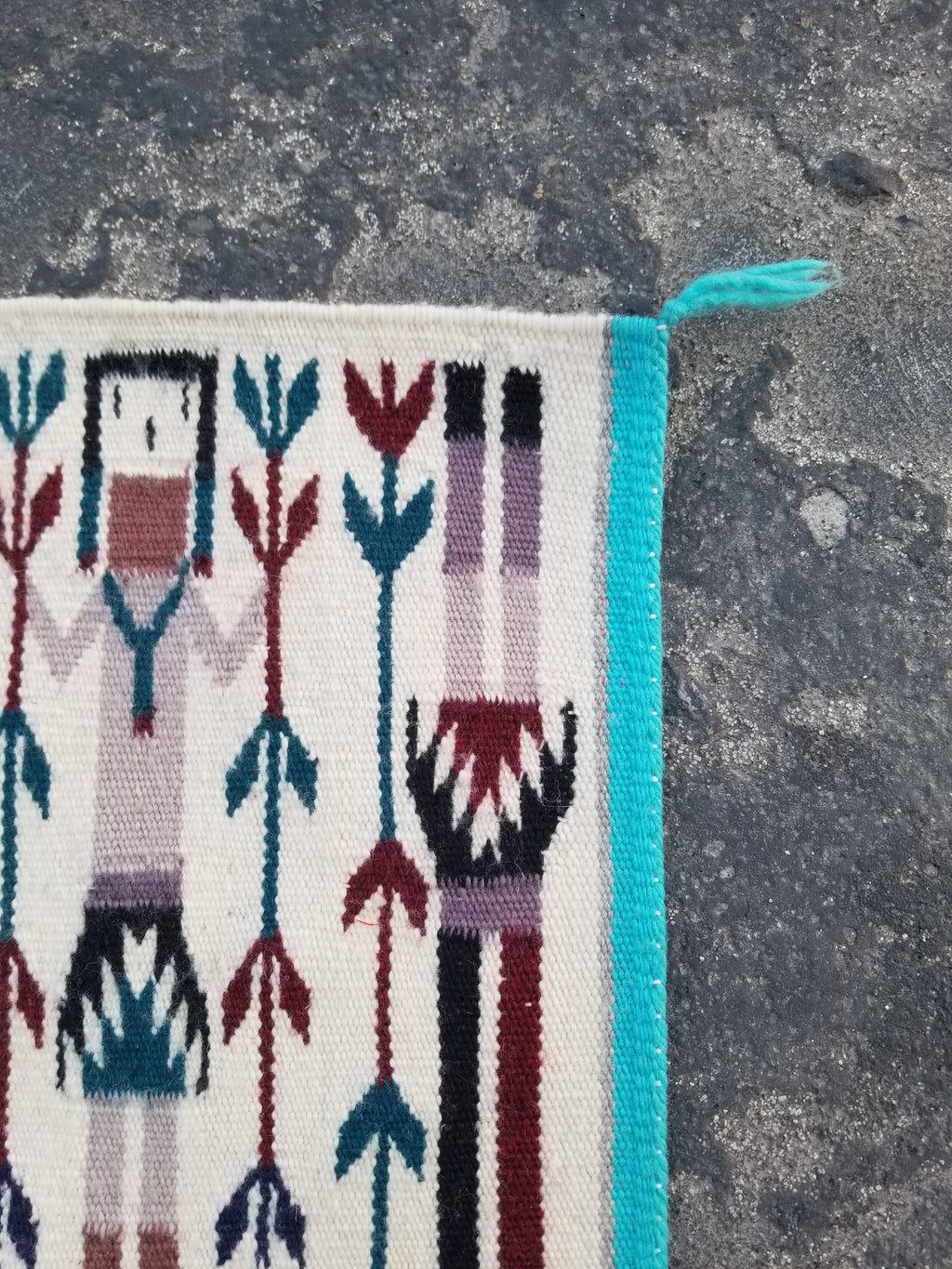 Vintage Traditional Handmade Native American Navajo Yei Wool Rug 47x38cm