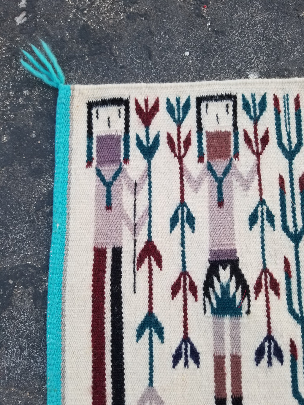 Vintage Traditional Handmade Native American Navajo Yei Wool Rug 47x38cm