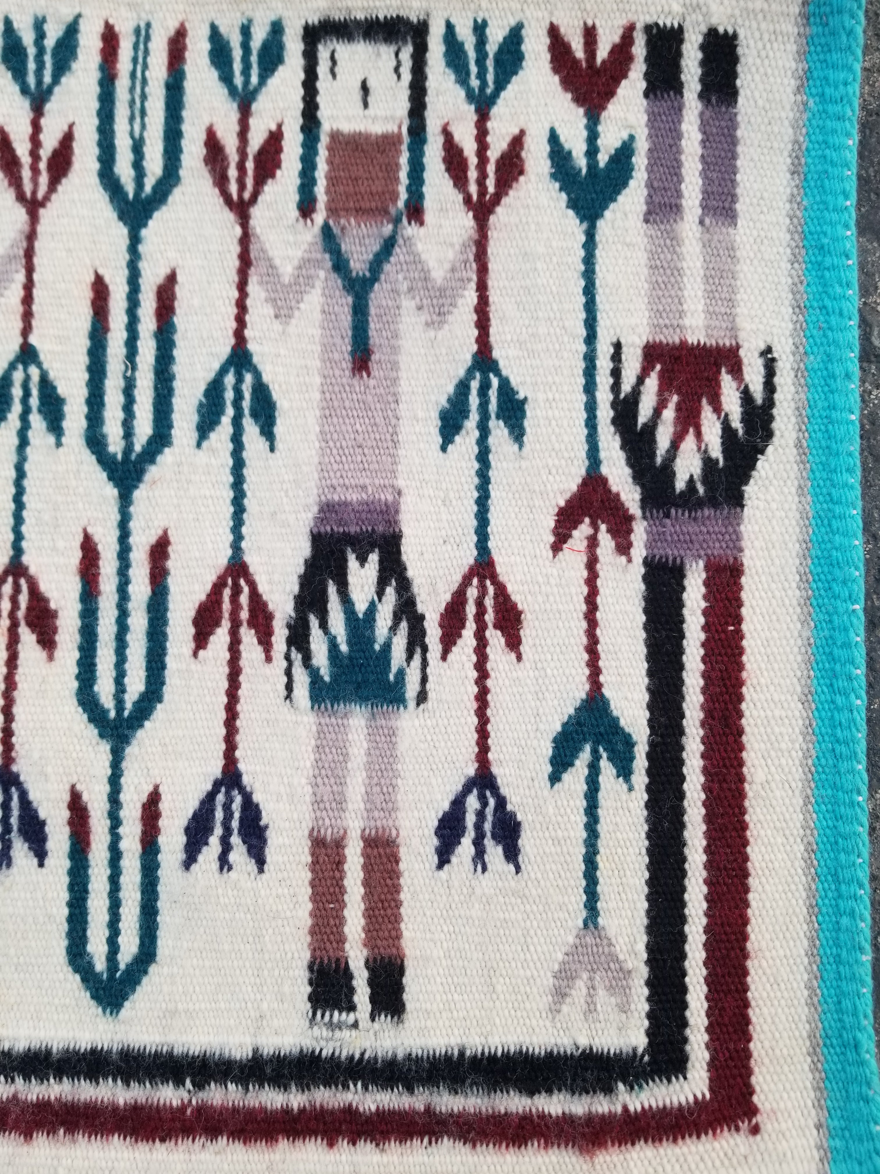 Vintage Traditional Handmade Native American Navajo Yei Wool Rug 47x38cm