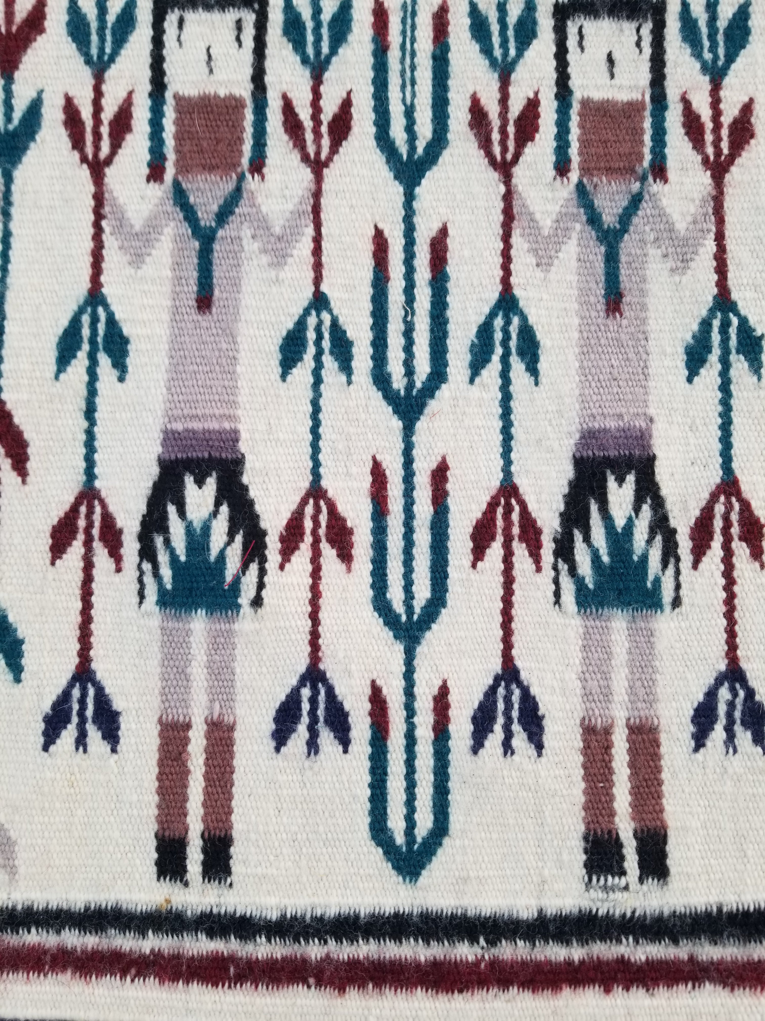 Vintage Traditional Handmade Native American Navajo Yei Wool Rug 47x38cm