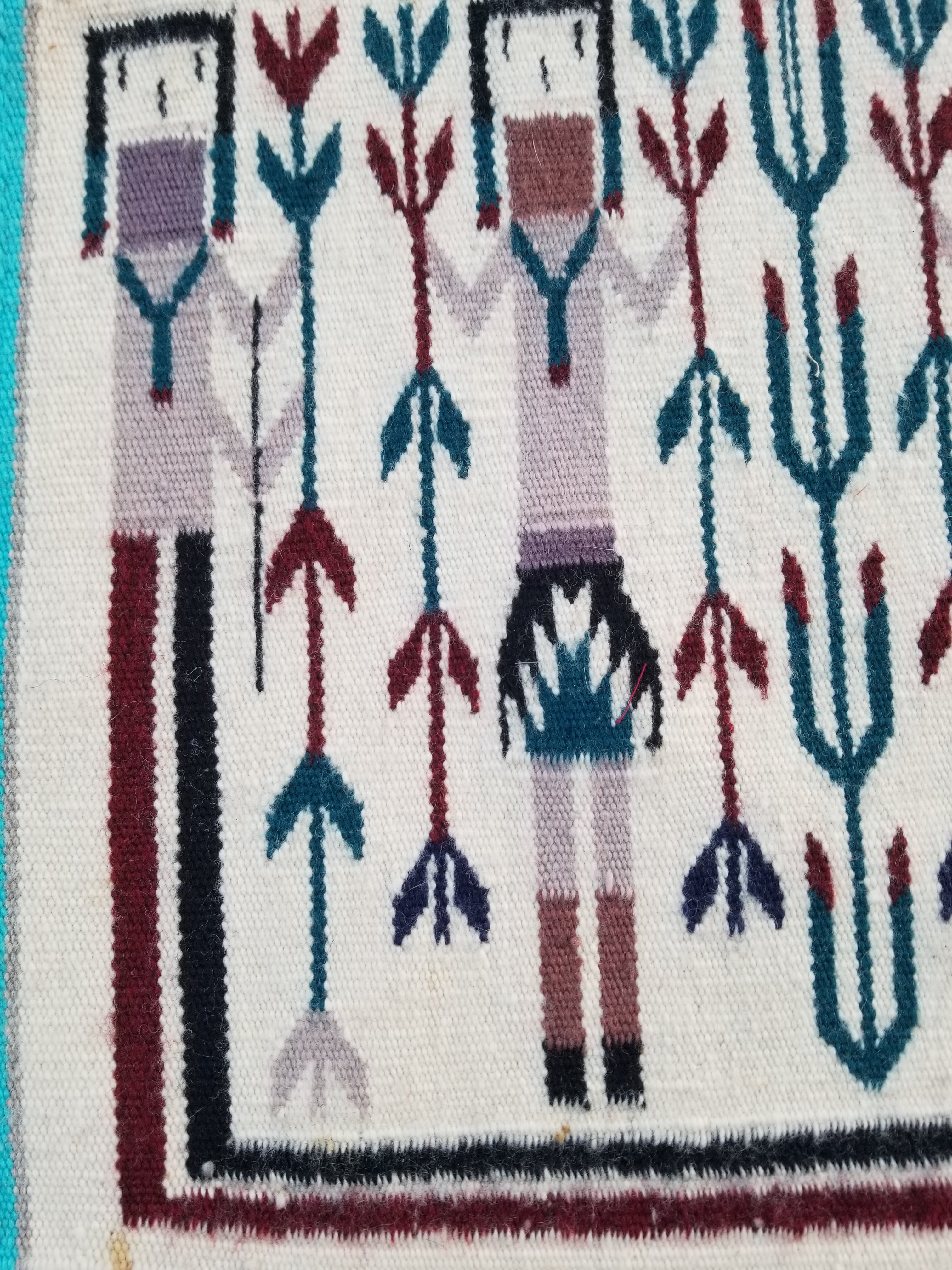 Vintage Traditional Handmade Native American Navajo Yei Wool Rug 47x38cm