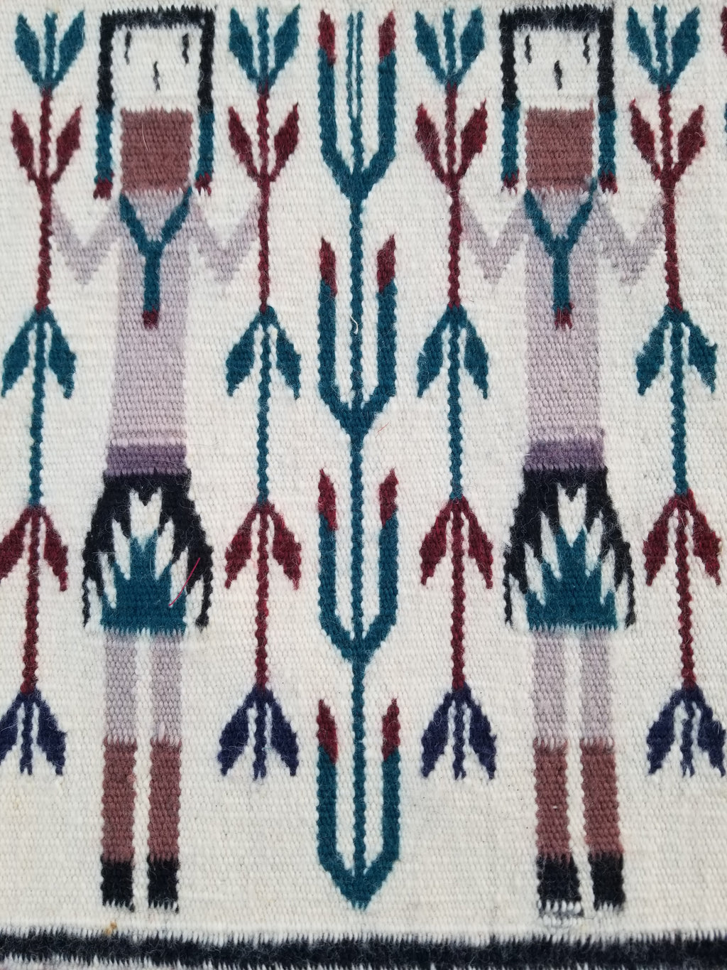 Vintage Traditional Handmade Native American Navajo Yei Wool Rug 47x38cm