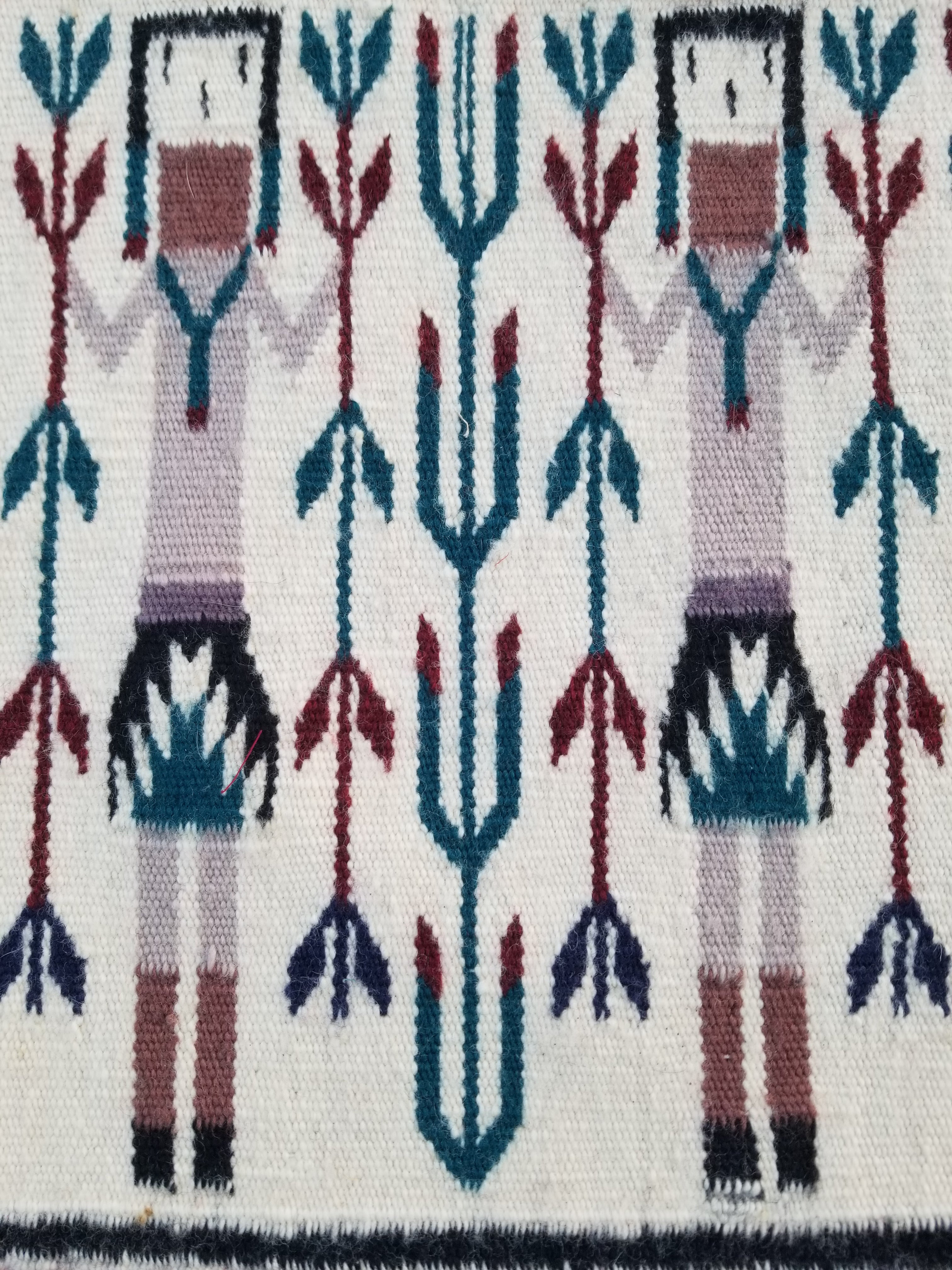 Vintage Traditional Handmade Native American Navajo Yei Wool Rug 47x38cm