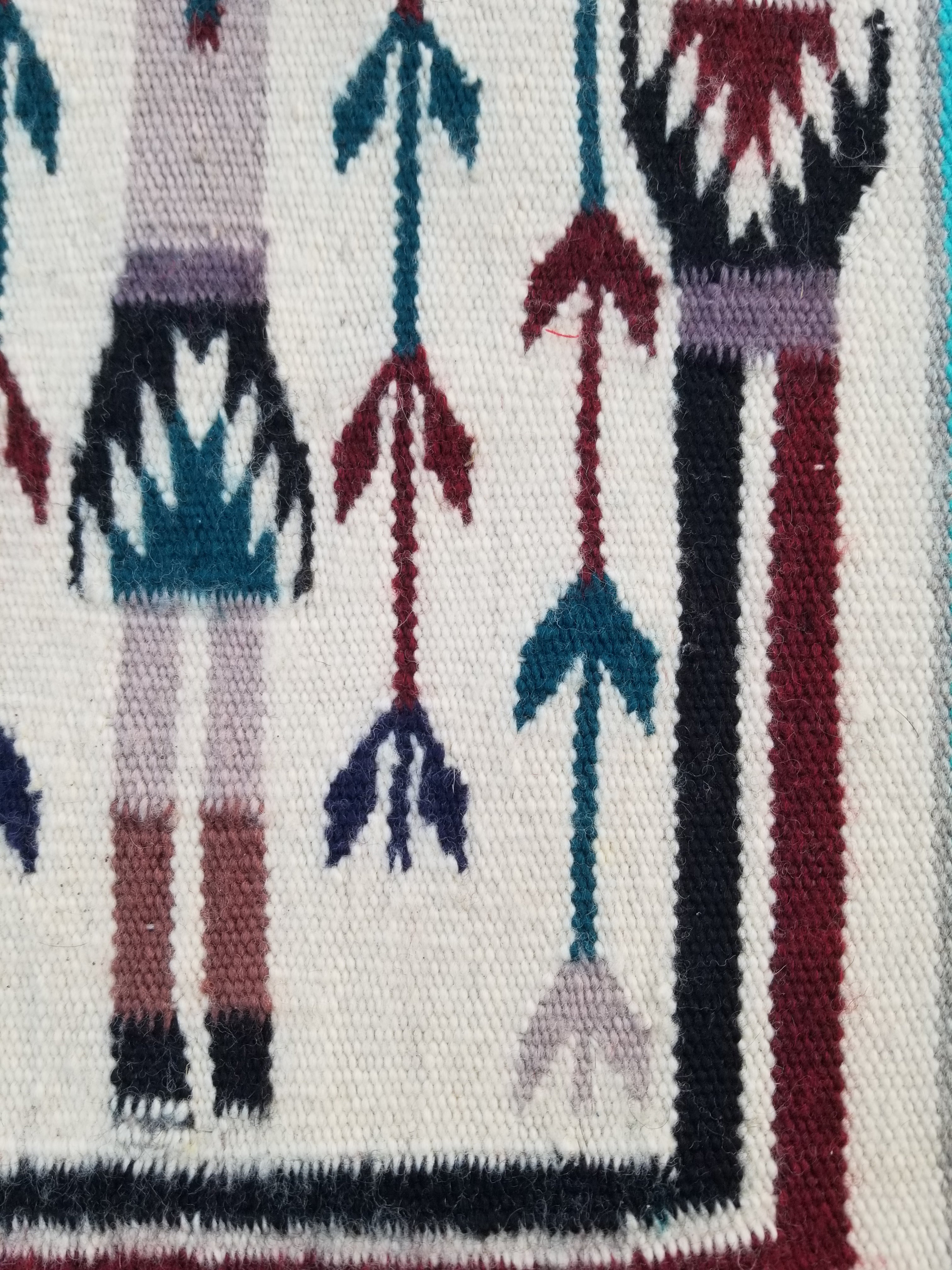 Vintage Traditional Handmade Native American Navajo Yei Wool Rug 47x38cm
