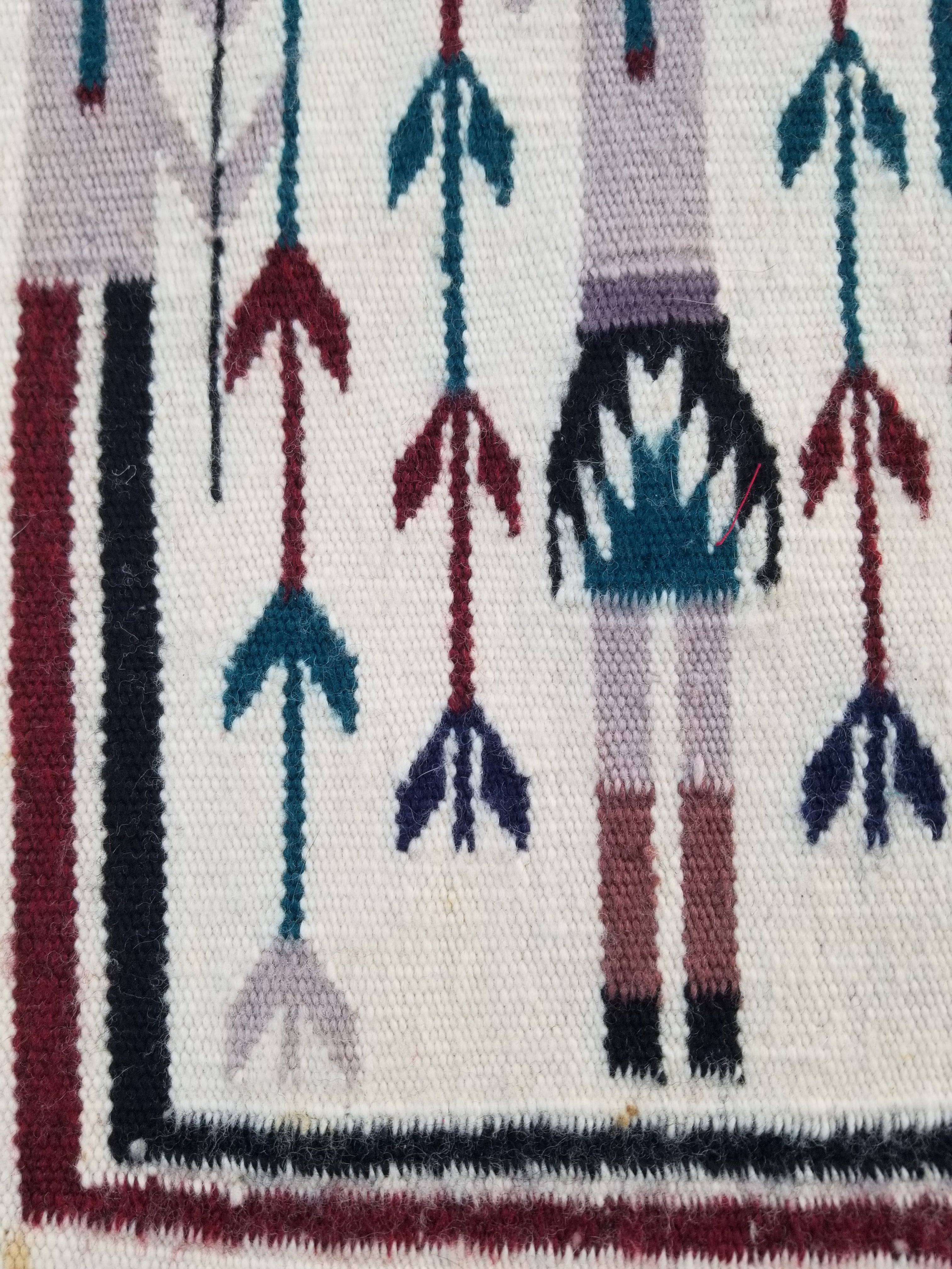 Vintage Traditional Handmade Native American Navajo Yei Wool Rug 47x38cm