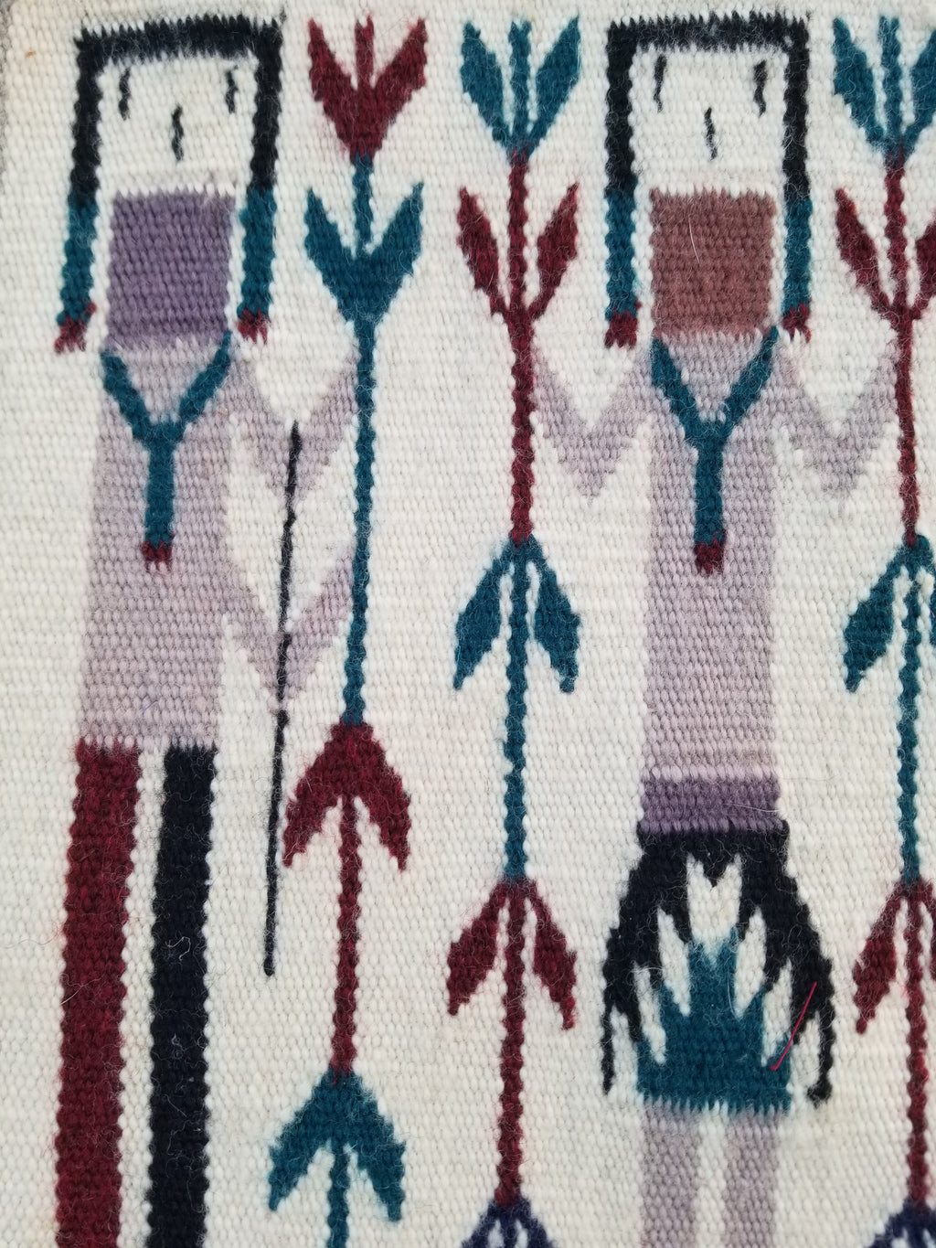 Vintage Traditional Handmade Native American Navajo Yei Wool Rug 47x38cm
