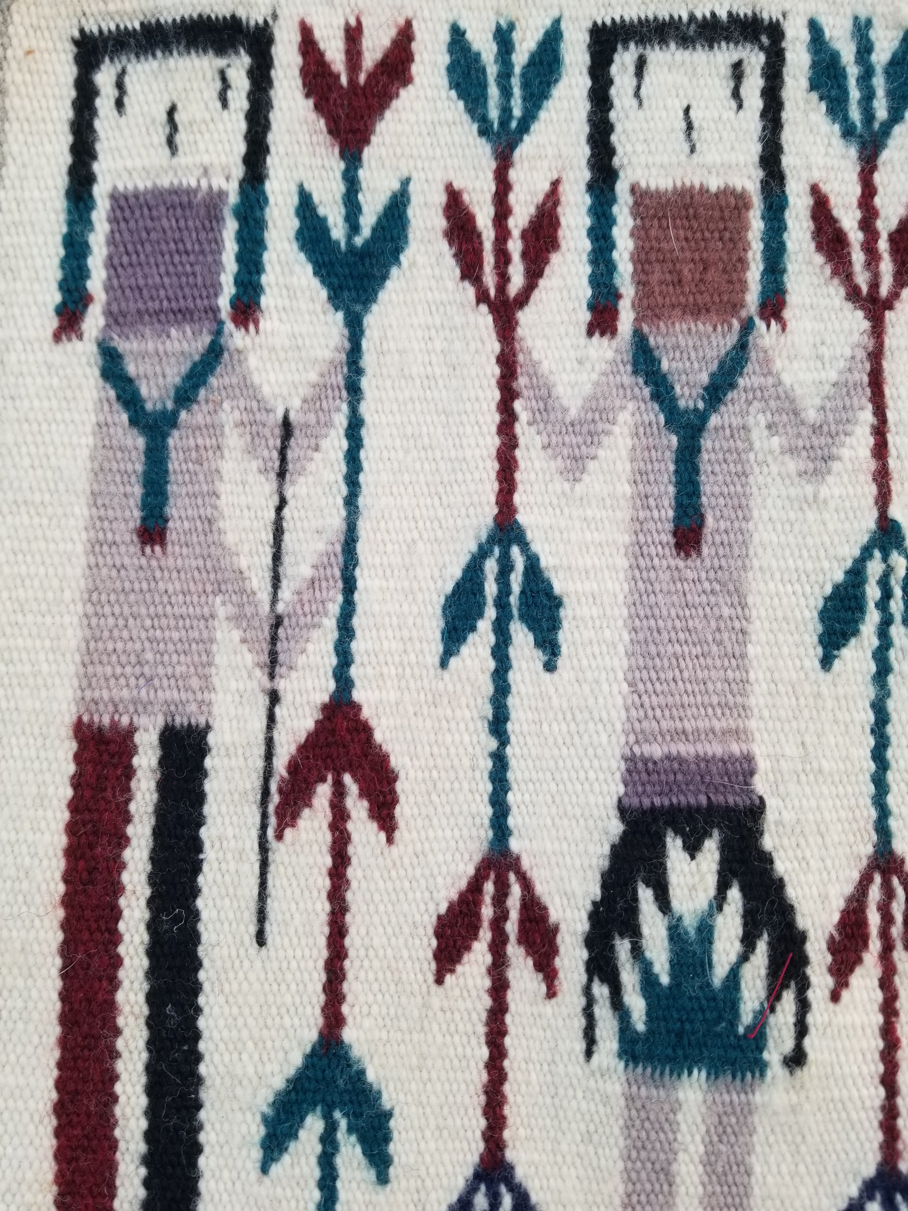 Vintage Traditional Handmade Native American Navajo Yei Wool Rug 47x38cm