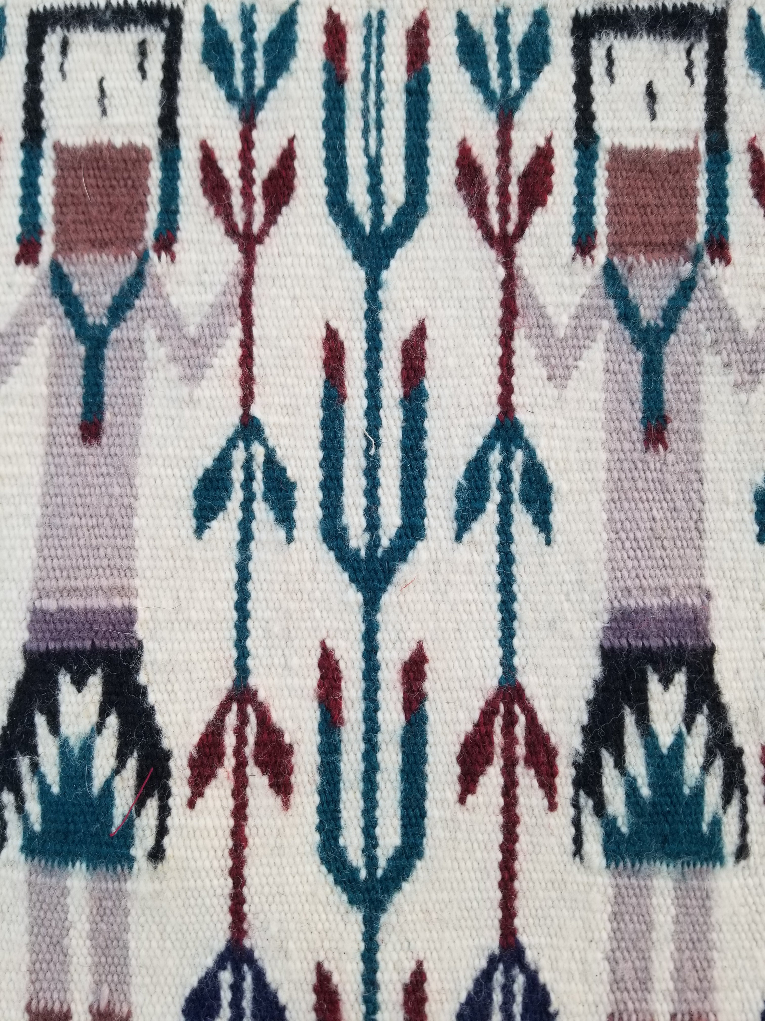Vintage Traditional Handmade Native American Navajo Yei Wool Rug 47x38cm