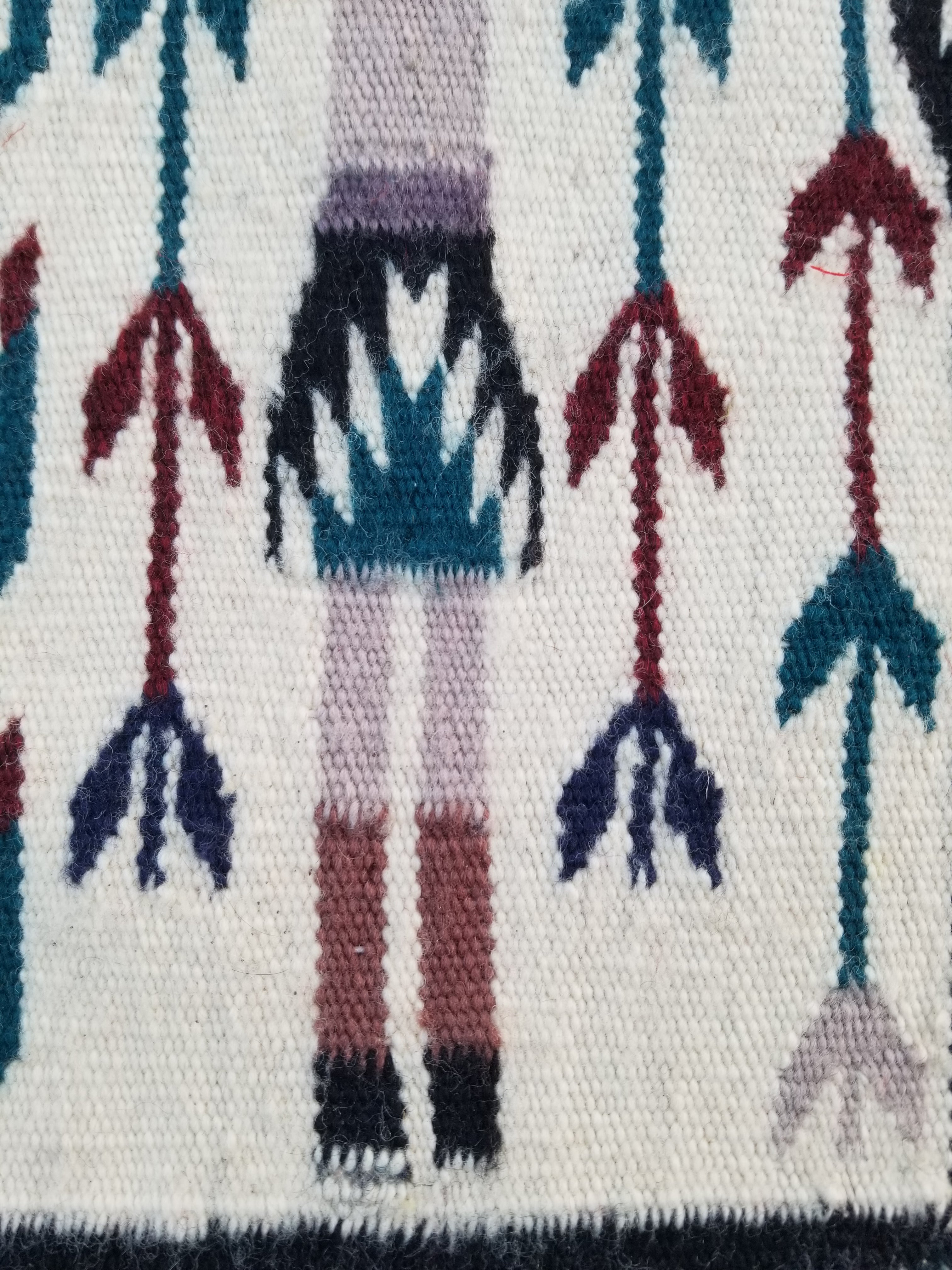 Vintage Traditional Handmade Native American Navajo Yei Wool Rug 47x38cm