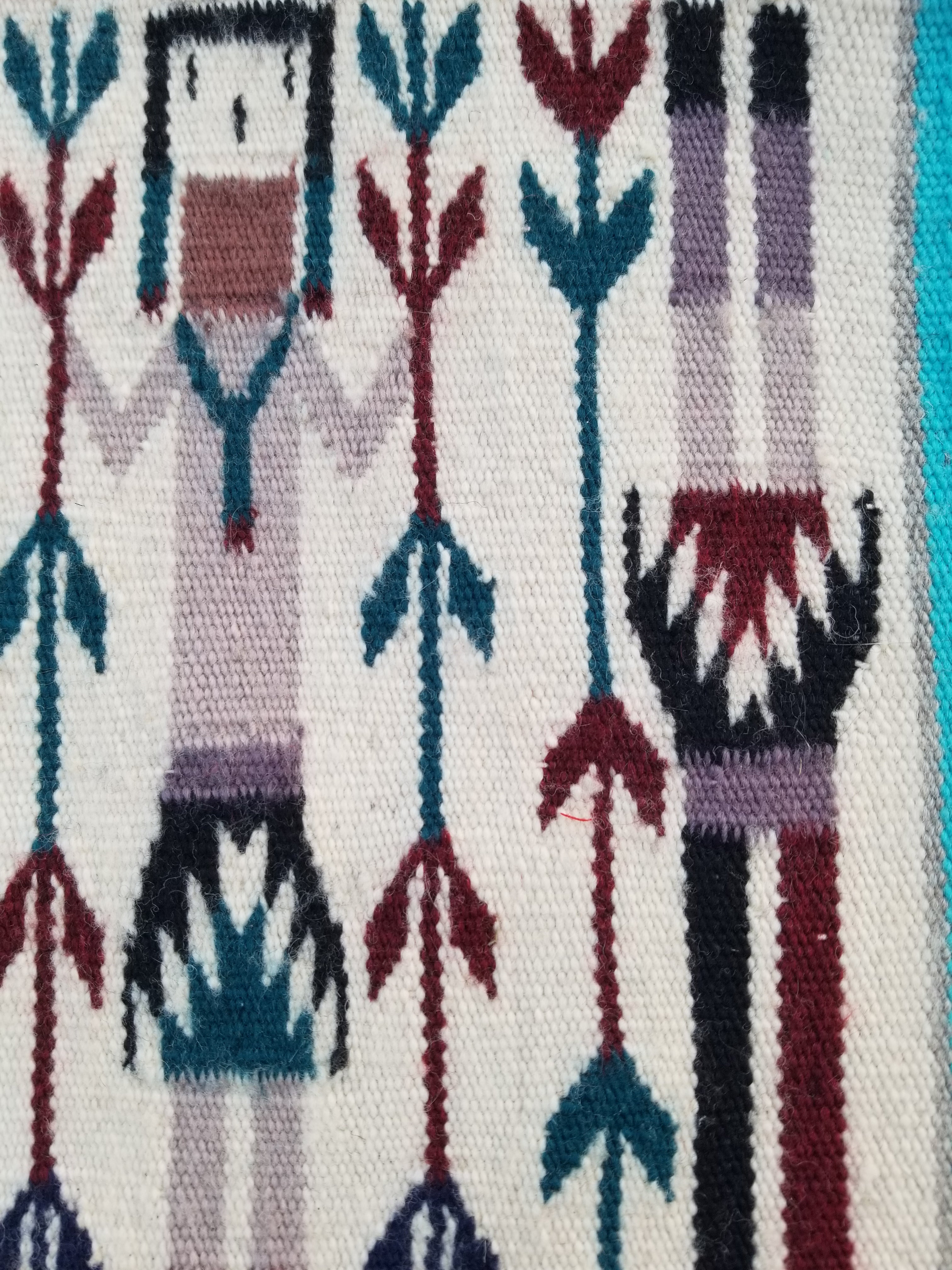 Vintage Traditional Handmade Native American Navajo Yei Wool Rug 47x38cm