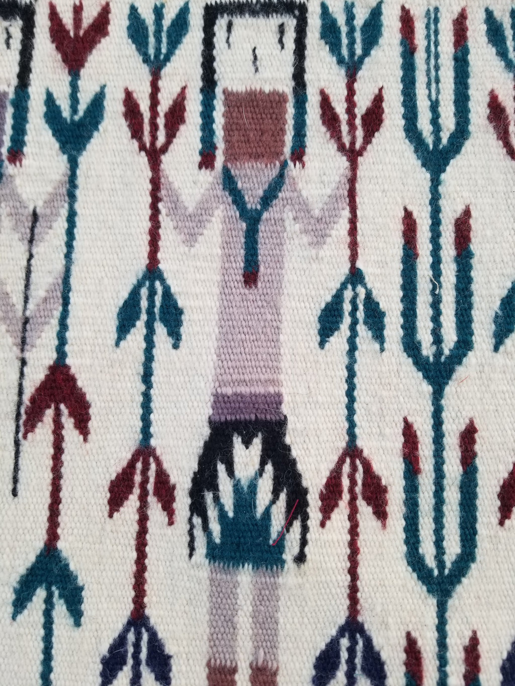 Vintage Traditional Handmade Native American Navajo Yei Wool Rug 47x38cm