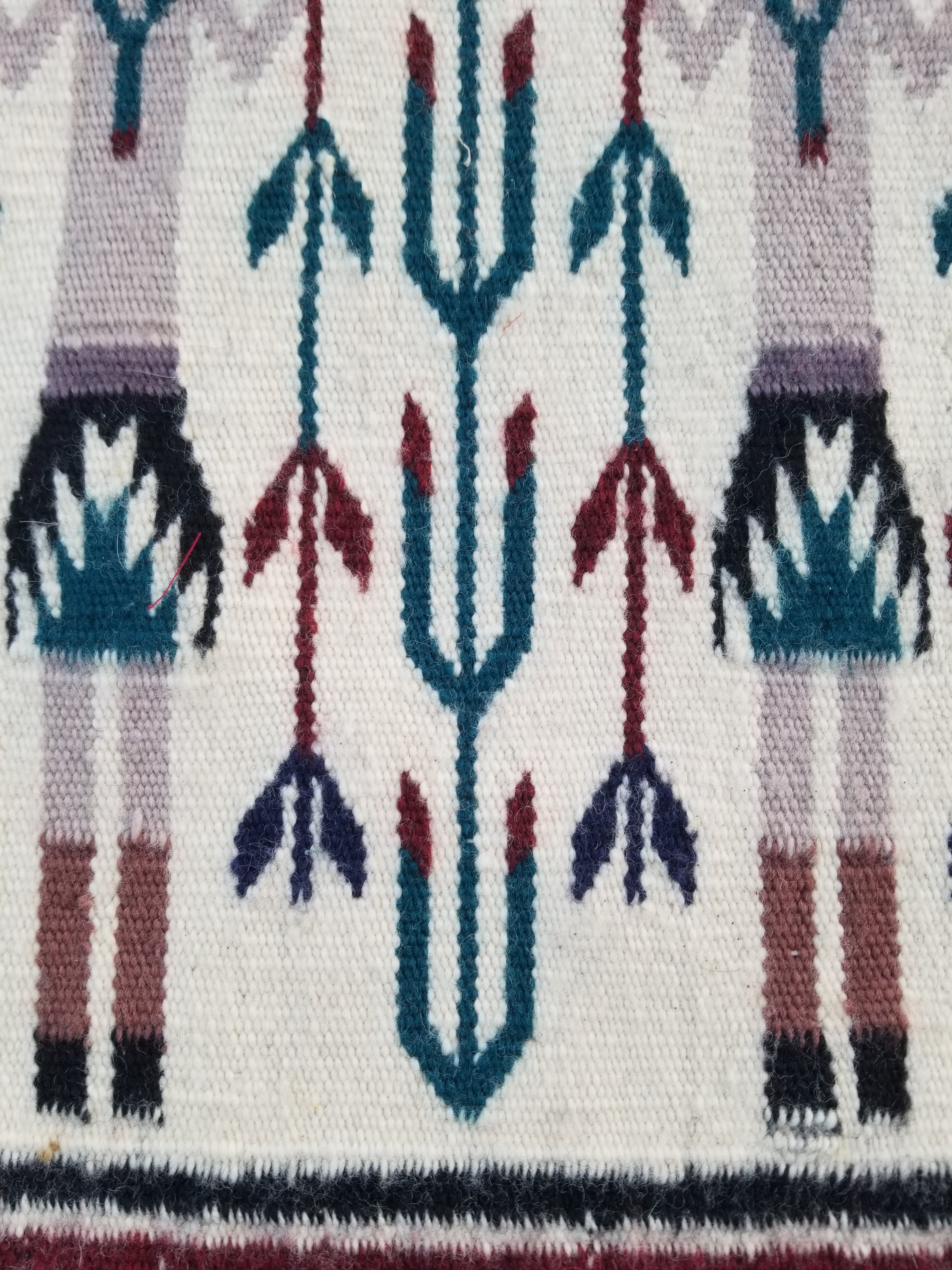 Vintage Traditional Handmade Native American Navajo Yei Wool Rug 47x38cm