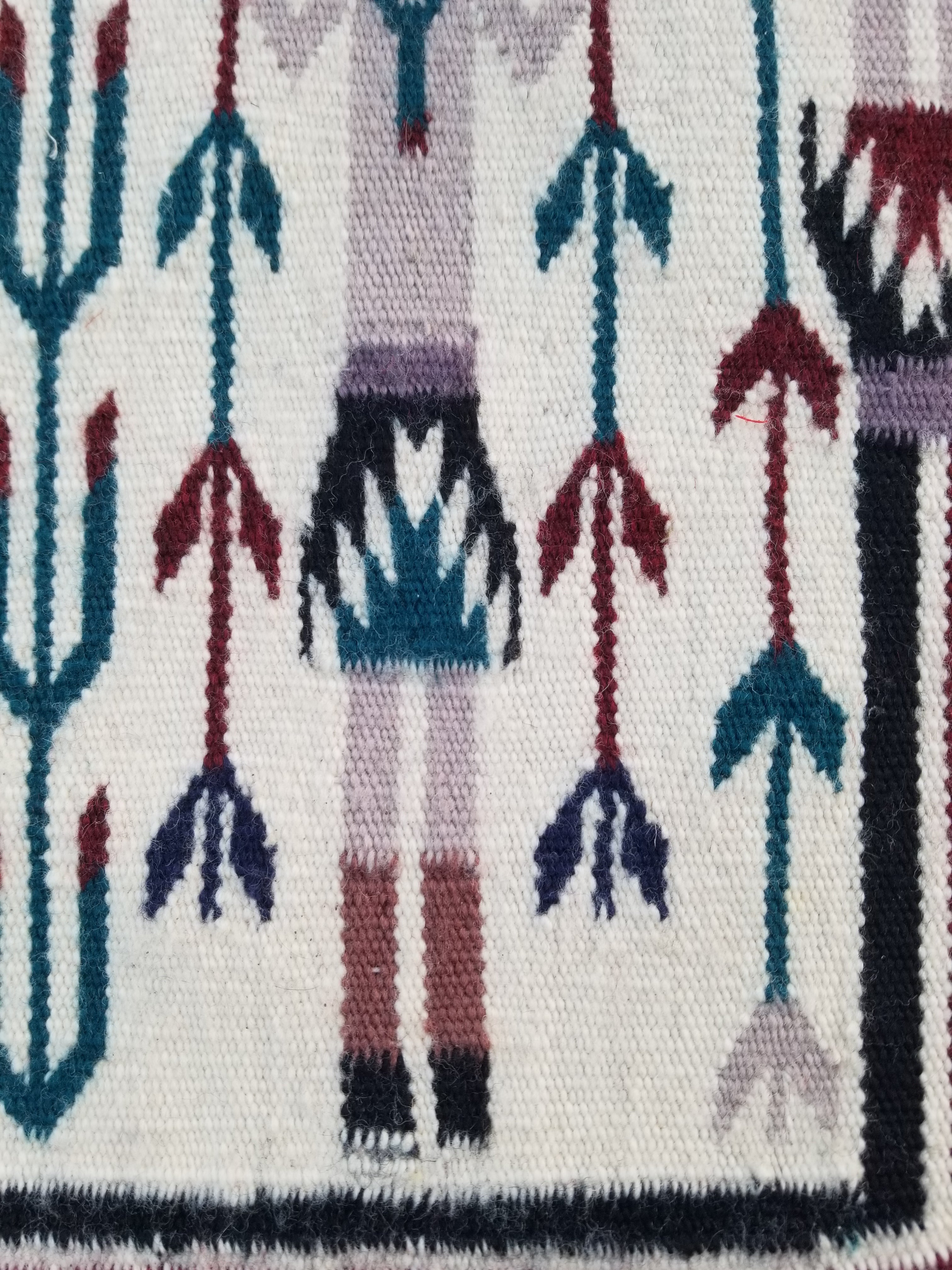 Vintage Traditional Handmade Native American Navajo Yei Wool Rug 47x38cm
