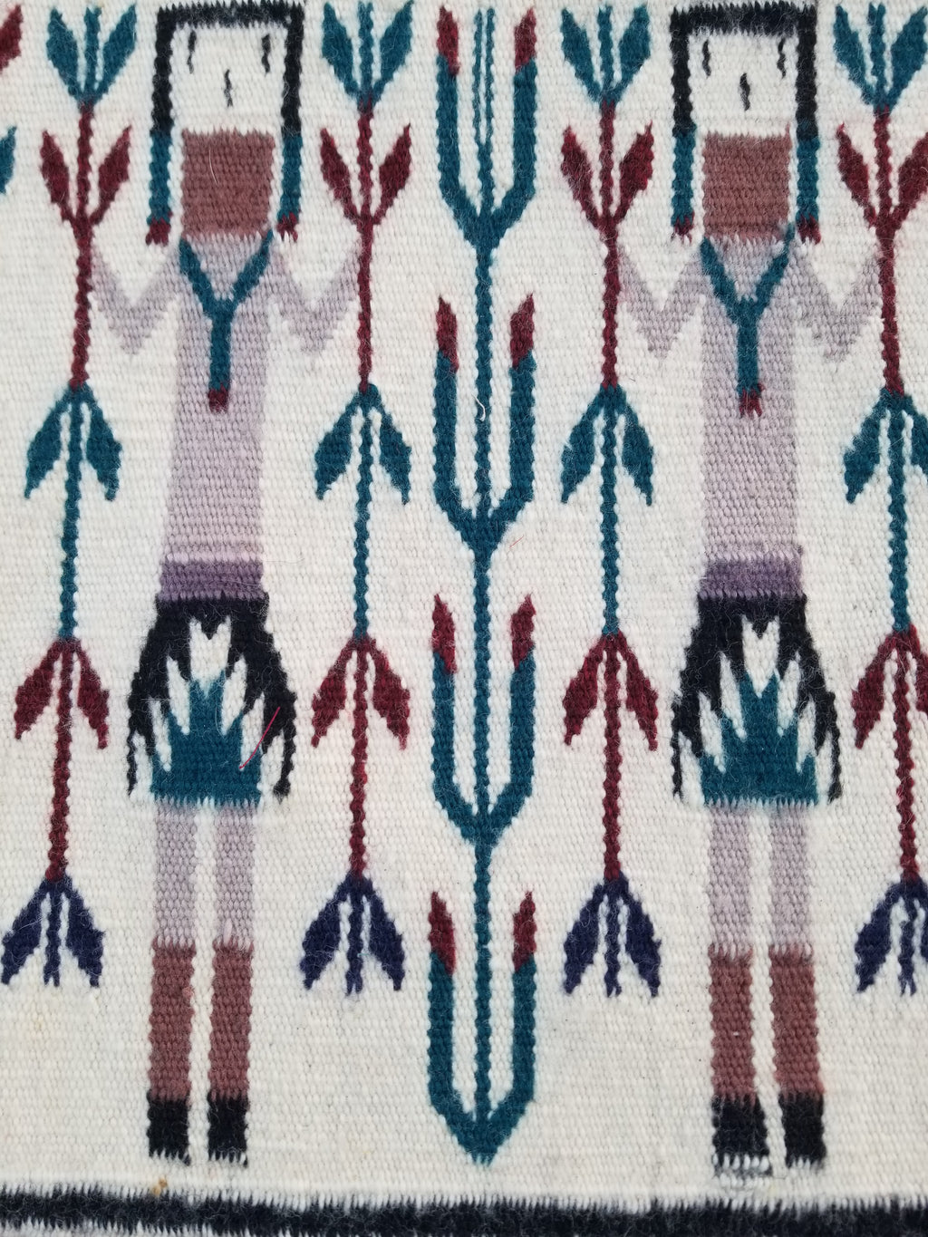 Vintage Traditional Handmade Native American Navajo Yei Wool Rug 47x38cm