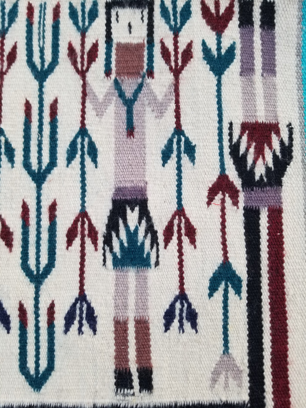 Vintage Traditional Handmade Native American Navajo Yei Wool Rug 47x38cm
