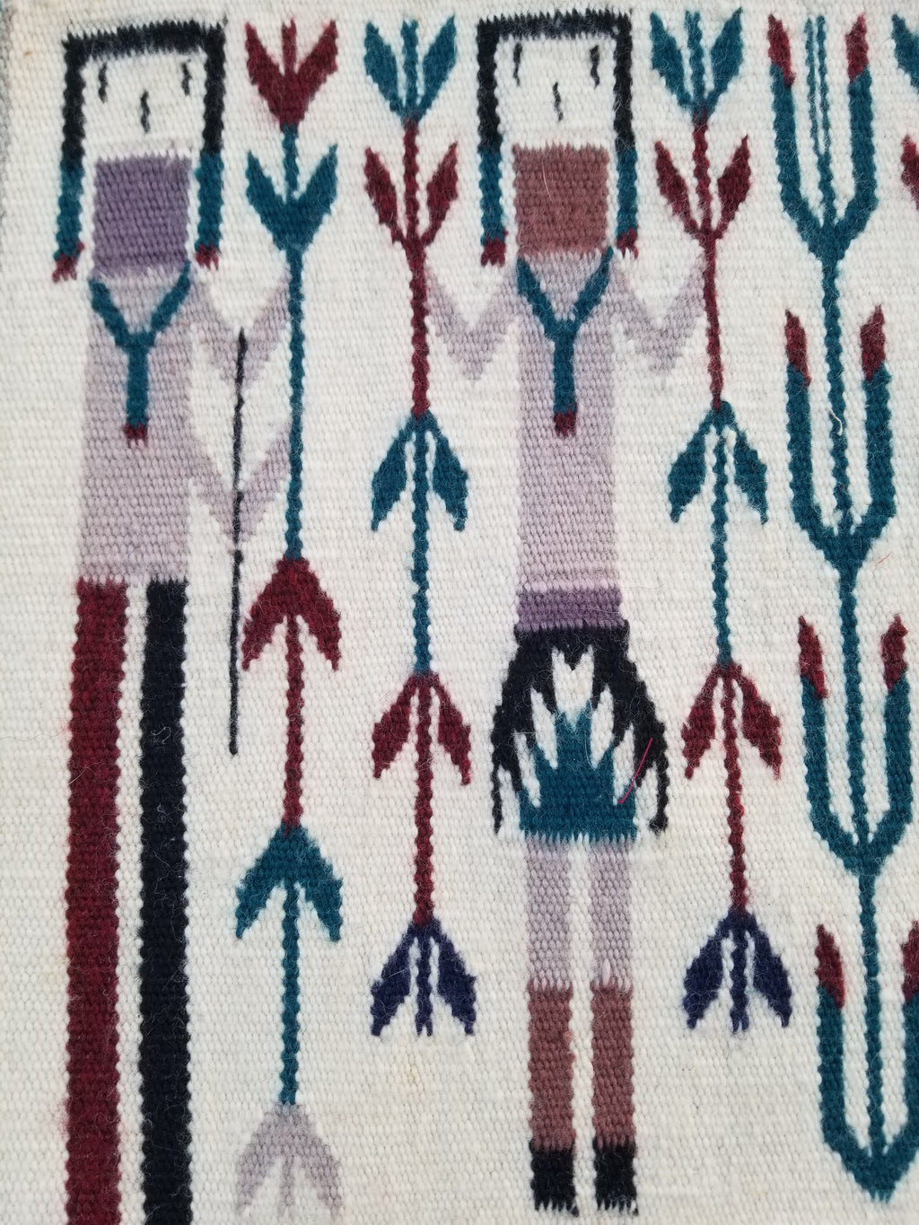 Vintage Traditional Handmade Native American Navajo Yei Wool Rug 47x38cm