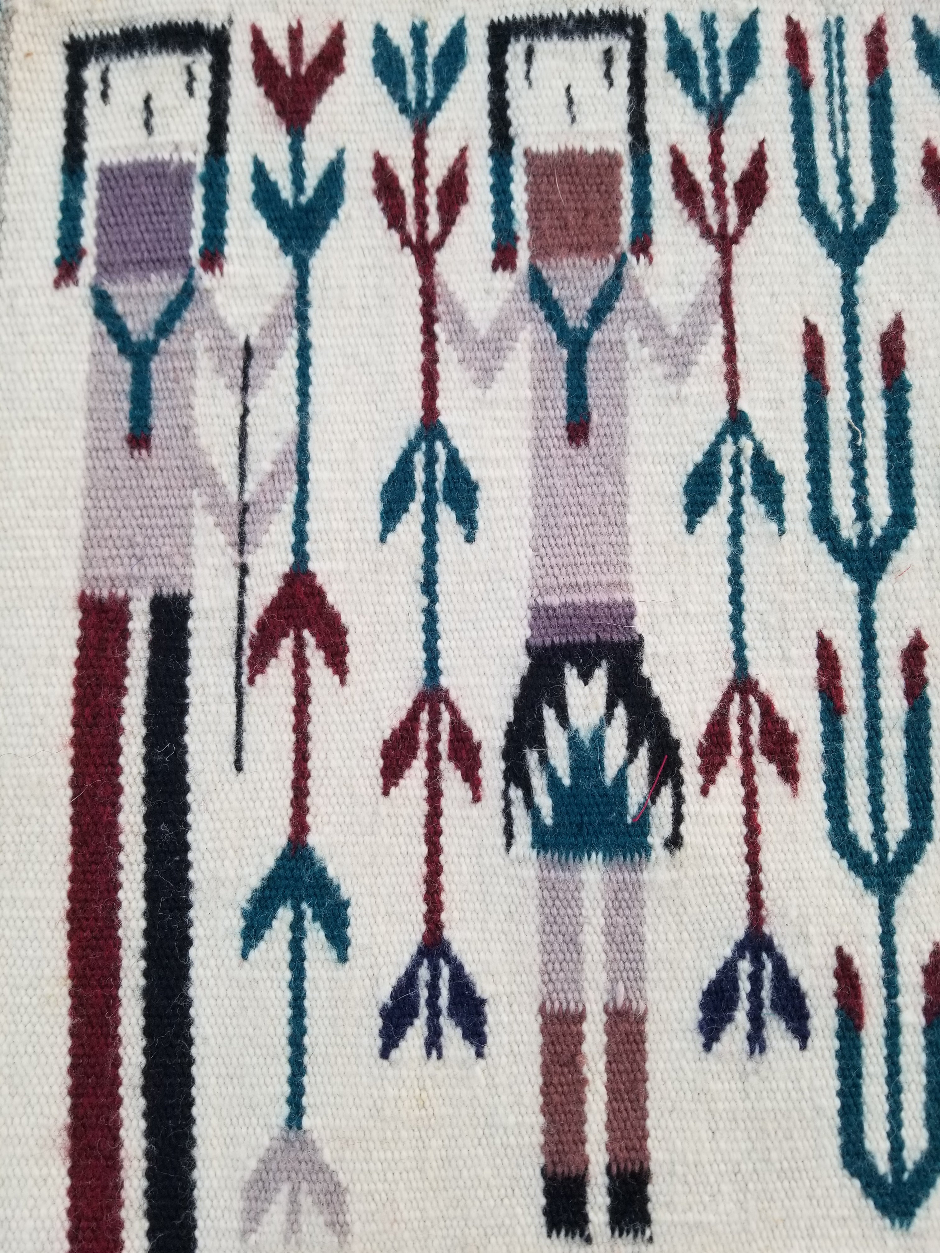 Vintage Traditional Handmade Native American Navajo Yei Wool Rug 47x38cm