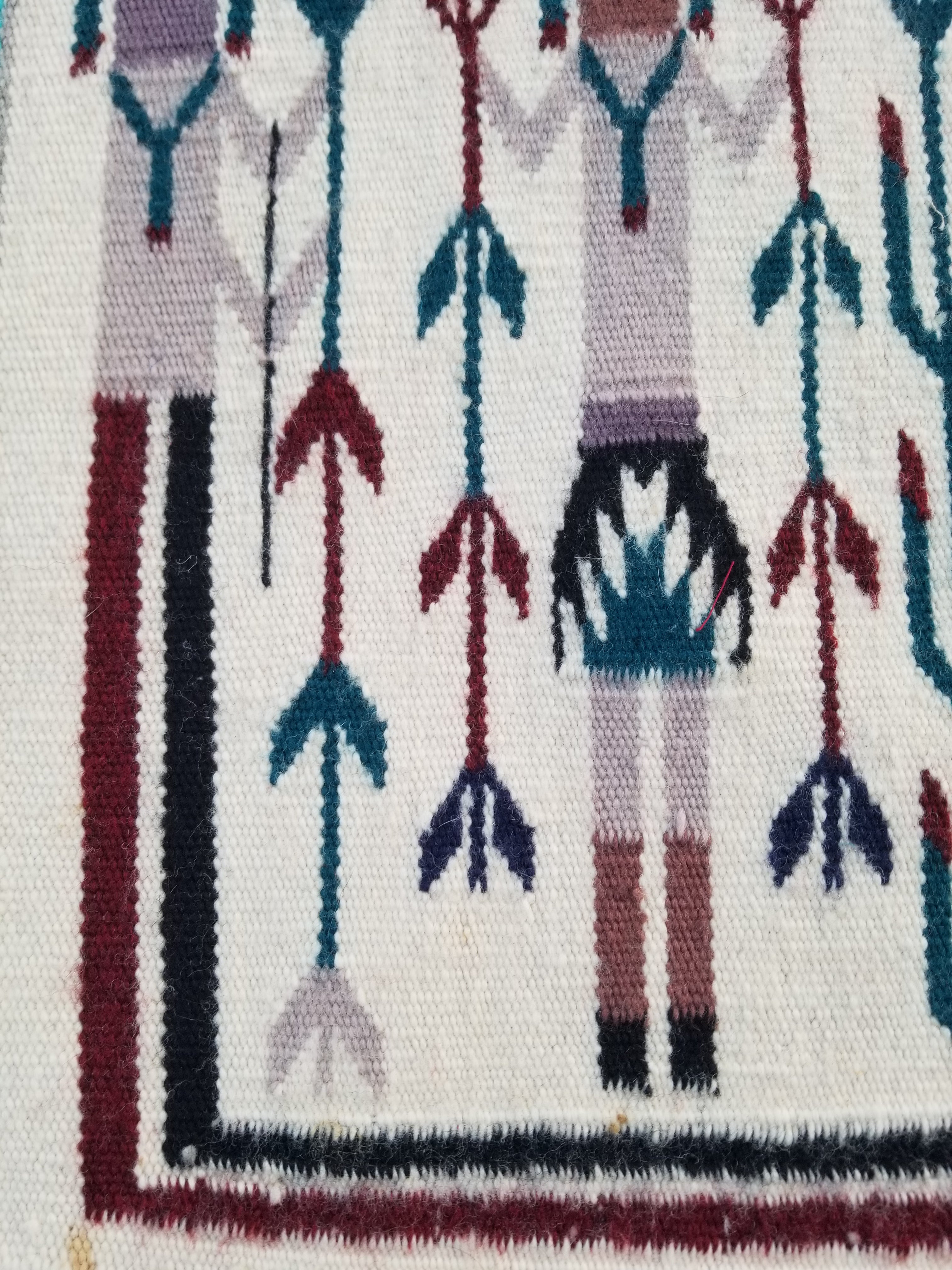 Vintage Traditional Handmade Native American Navajo Yei Wool Rug 47x38cm