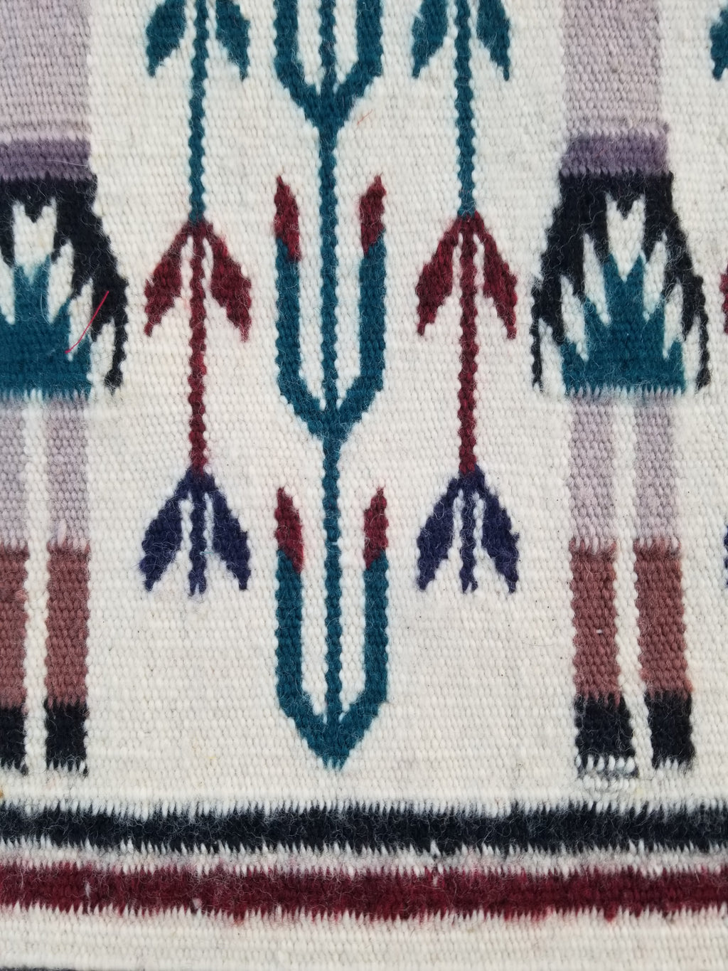 Vintage Traditional Handmade Native American Navajo Yei Wool Rug 47x38cm