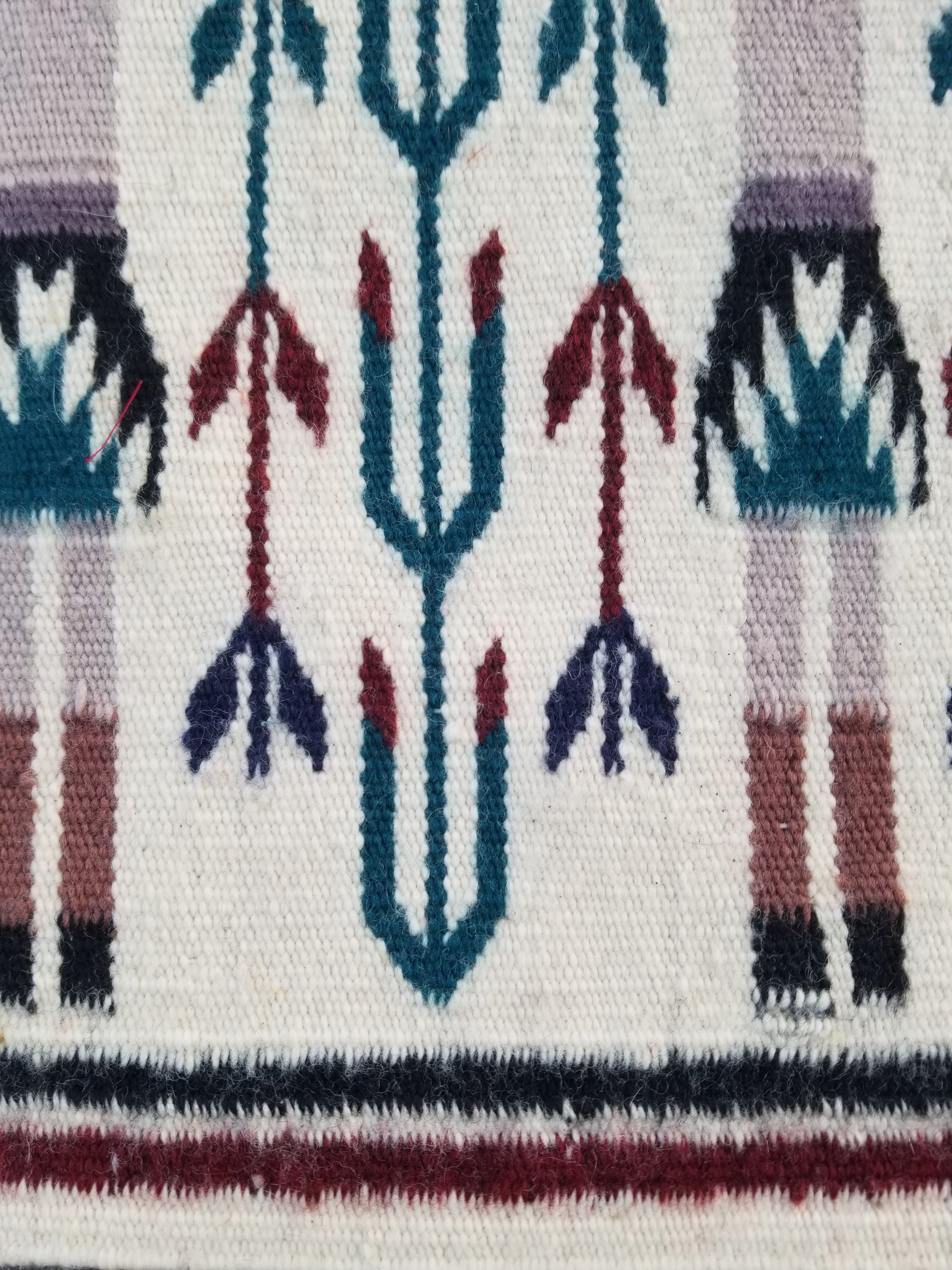 Vintage Traditional Handmade Native American Navajo Yei Wool Rug 47x38cm