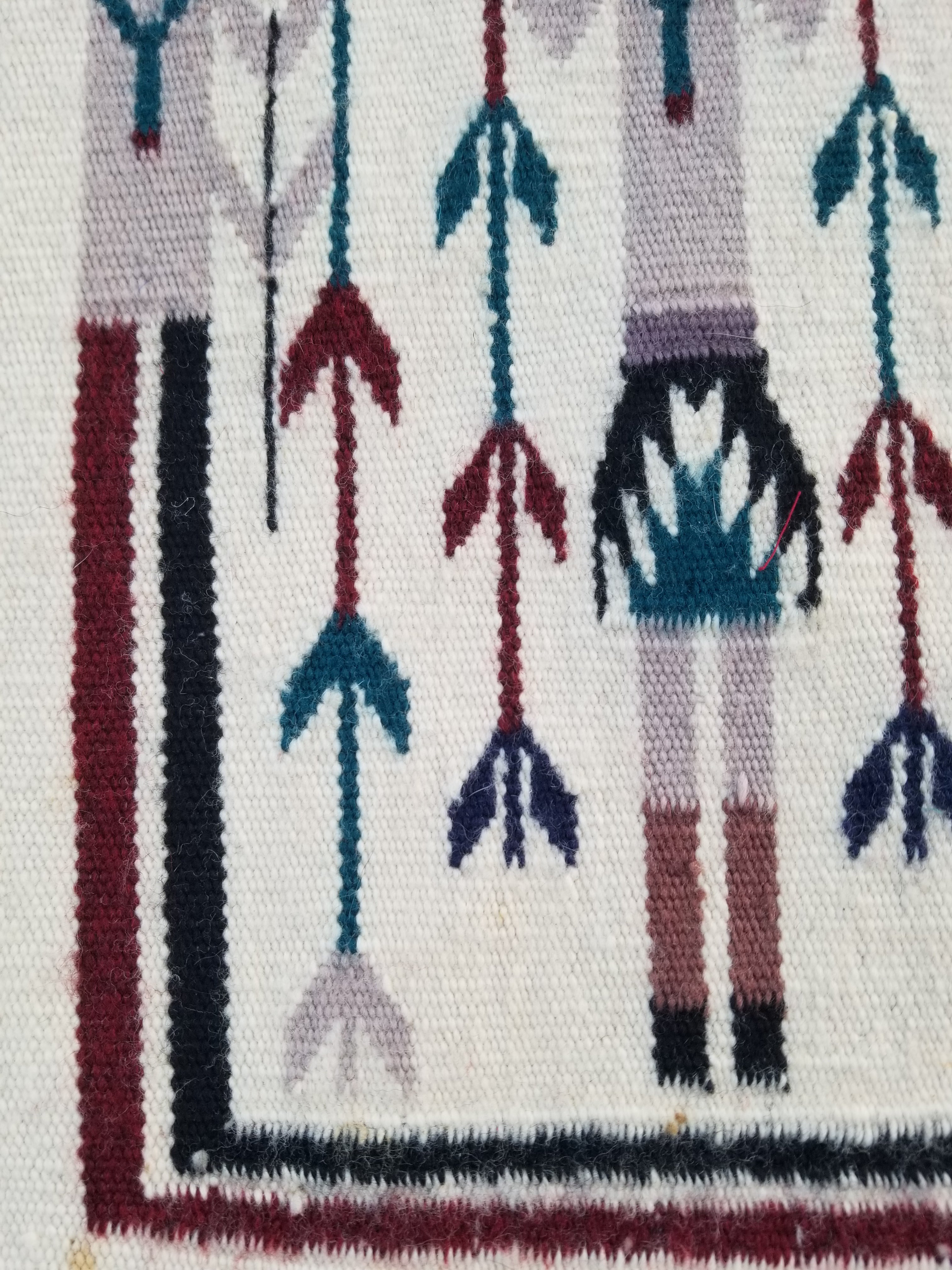 Vintage Traditional Handmade Native American Navajo Yei Wool Rug 47x38cm