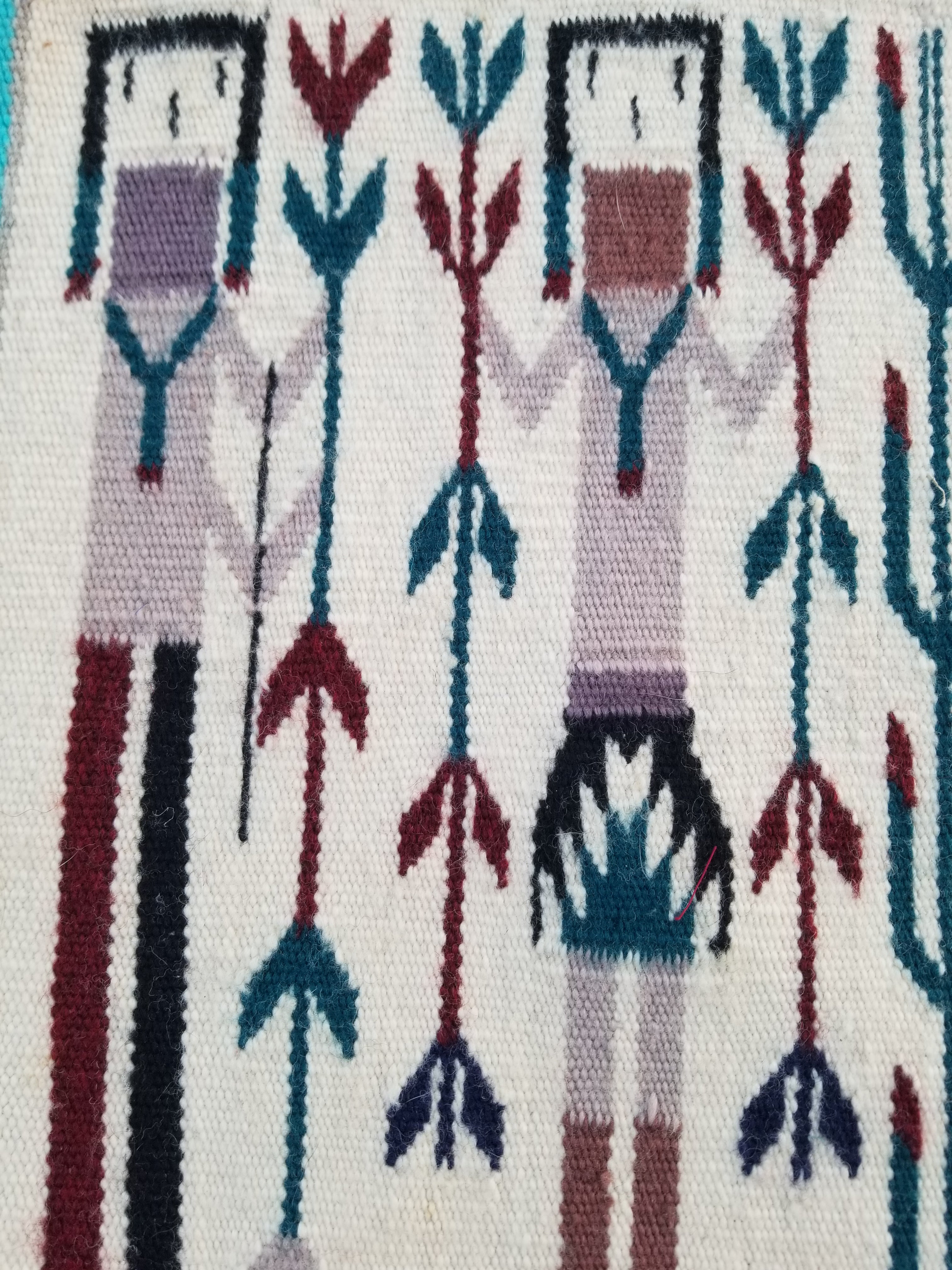 Vintage Traditional Handmade Native American Navajo Yei Wool Rug 47x38cm