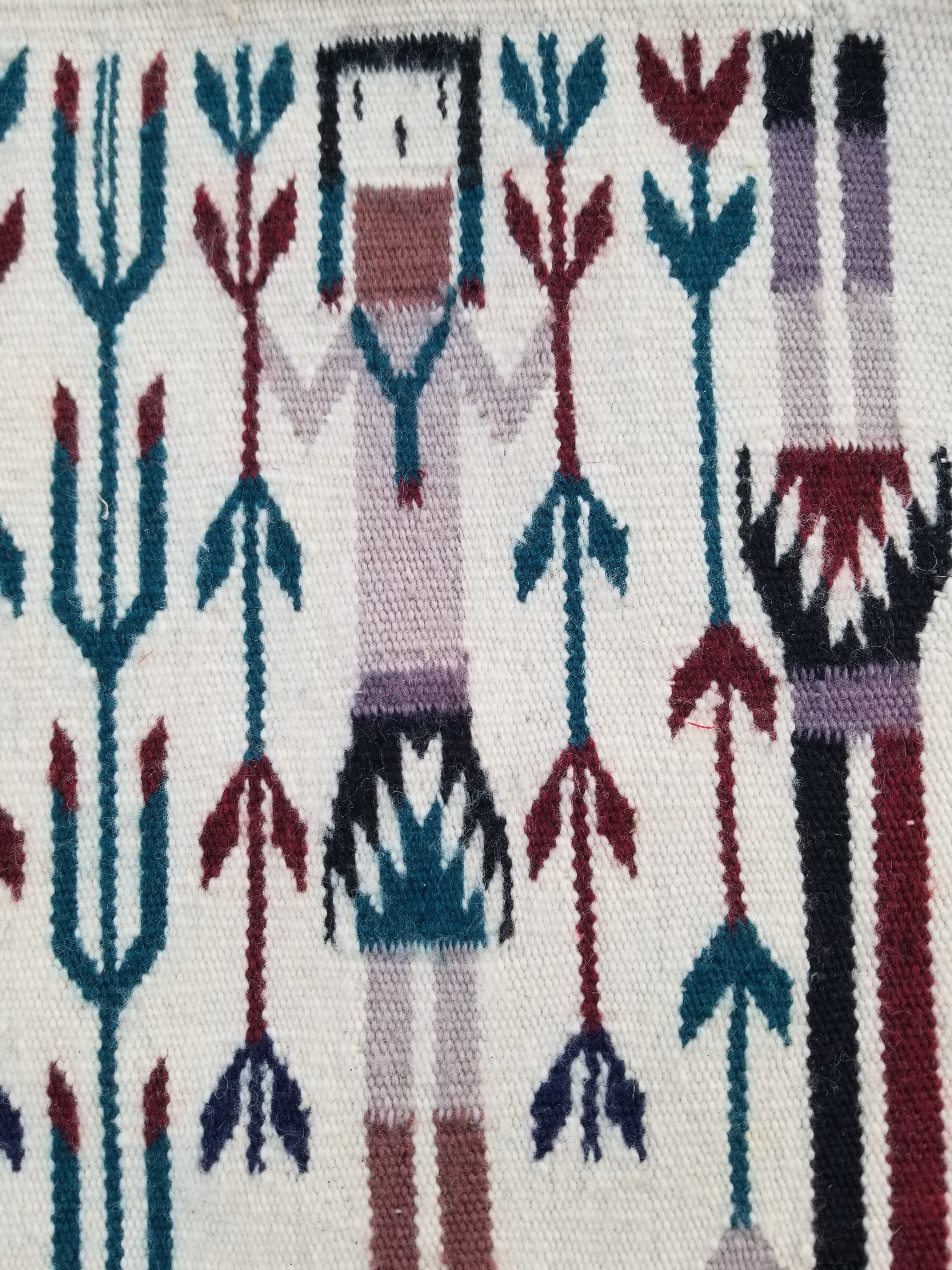 Vintage Traditional Handmade Native American Navajo Yei Wool Rug 47x38cm