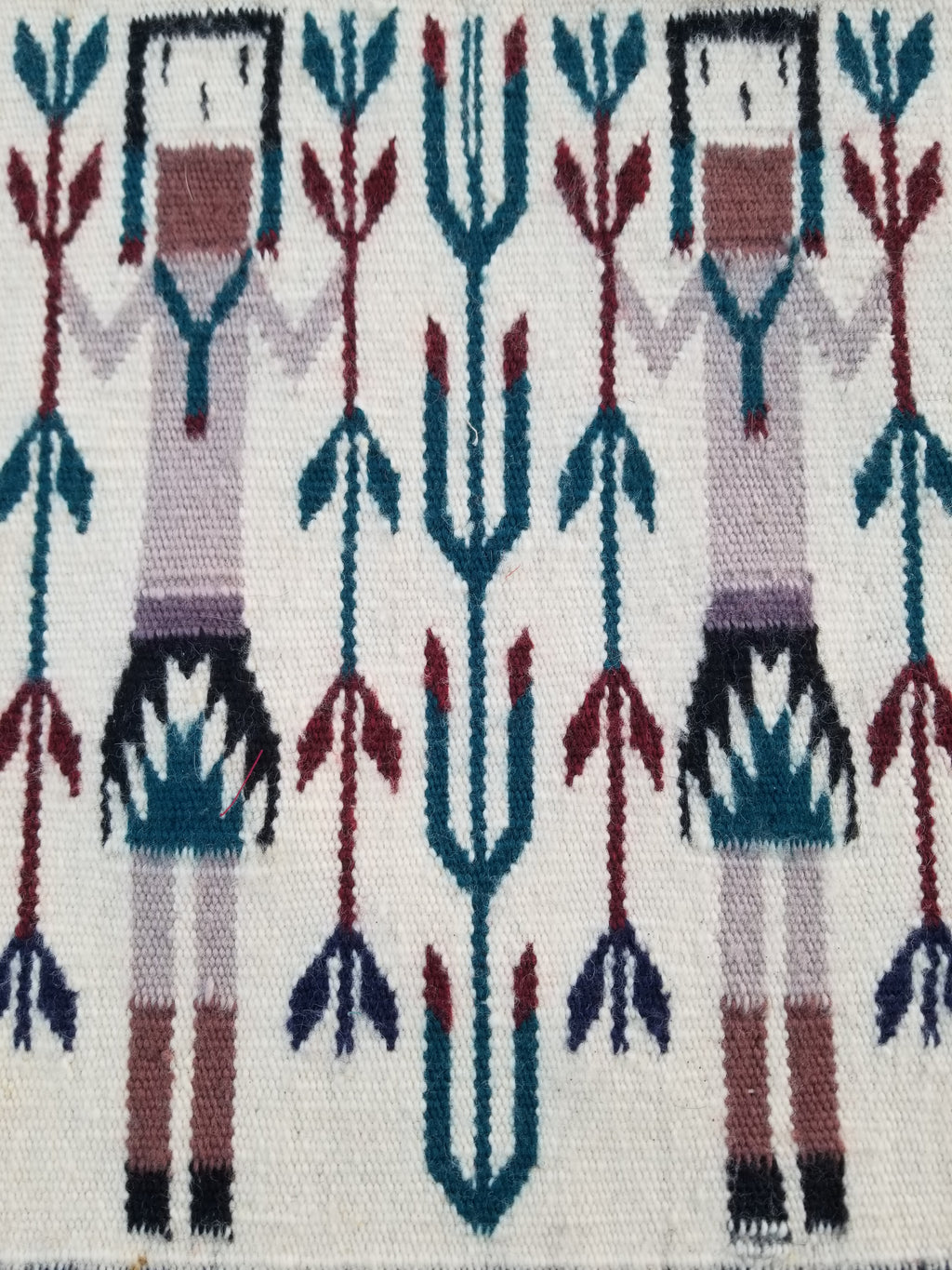 Vintage Traditional Handmade Native American Navajo Yei Wool Rug 47x38cm
