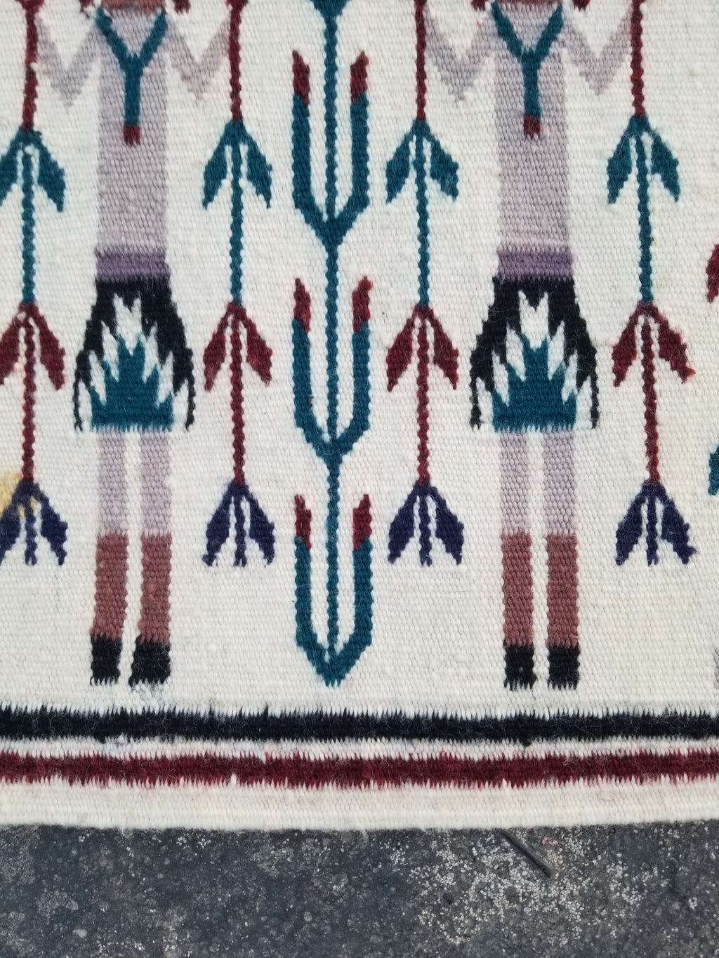 Vintage Traditional Handmade Native American Navajo Yei Wool Rug 47x38cm
