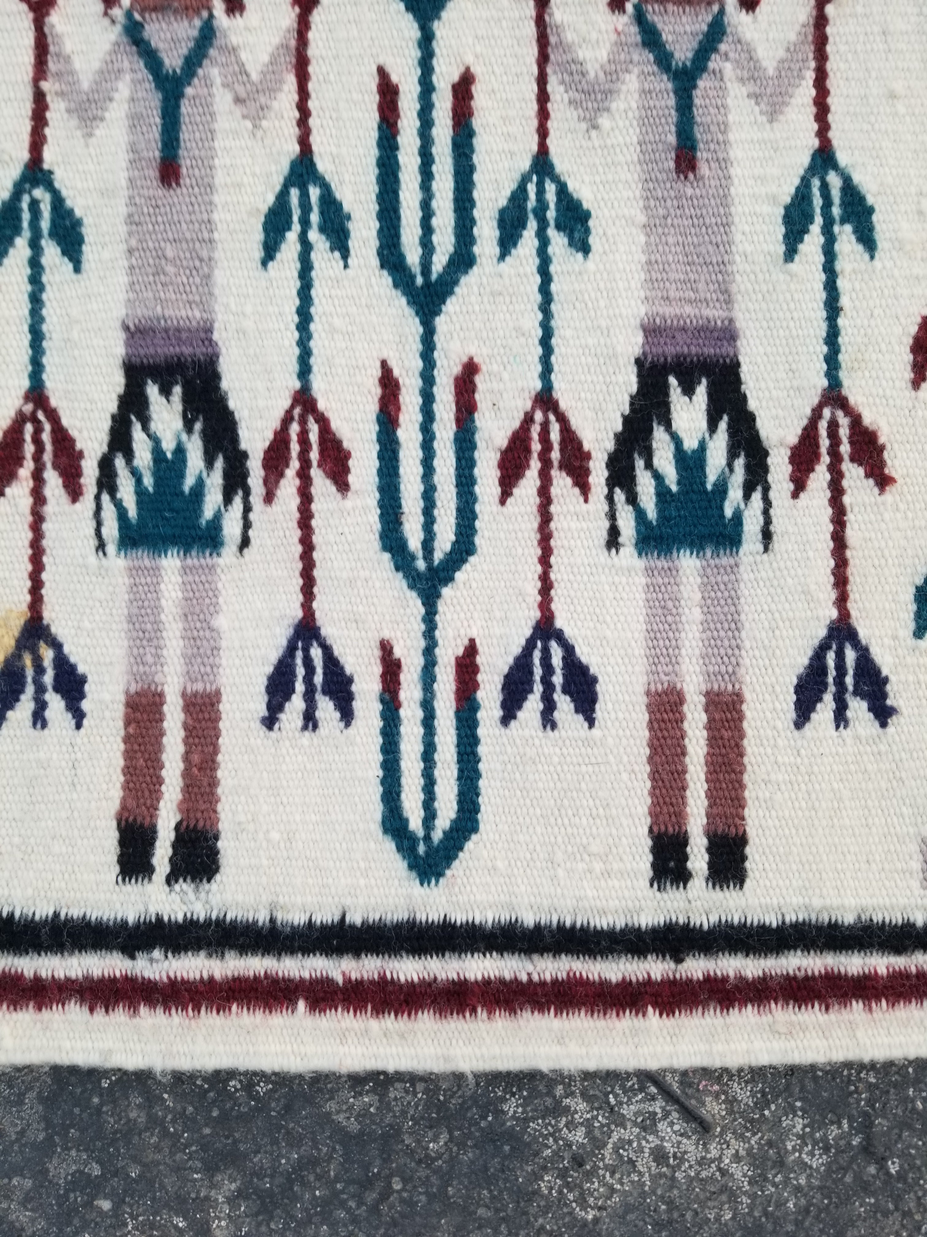 Vintage Traditional Handmade Native American Navajo Yei Wool Rug 47x38cm