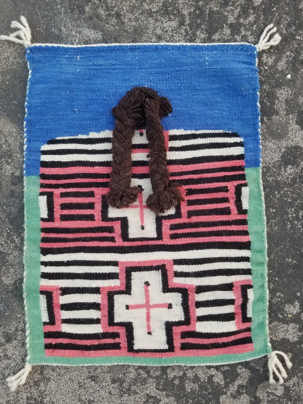 Vintage Traditional Handmade Native American Navajo Geometric Wool Rug 52x39cm
