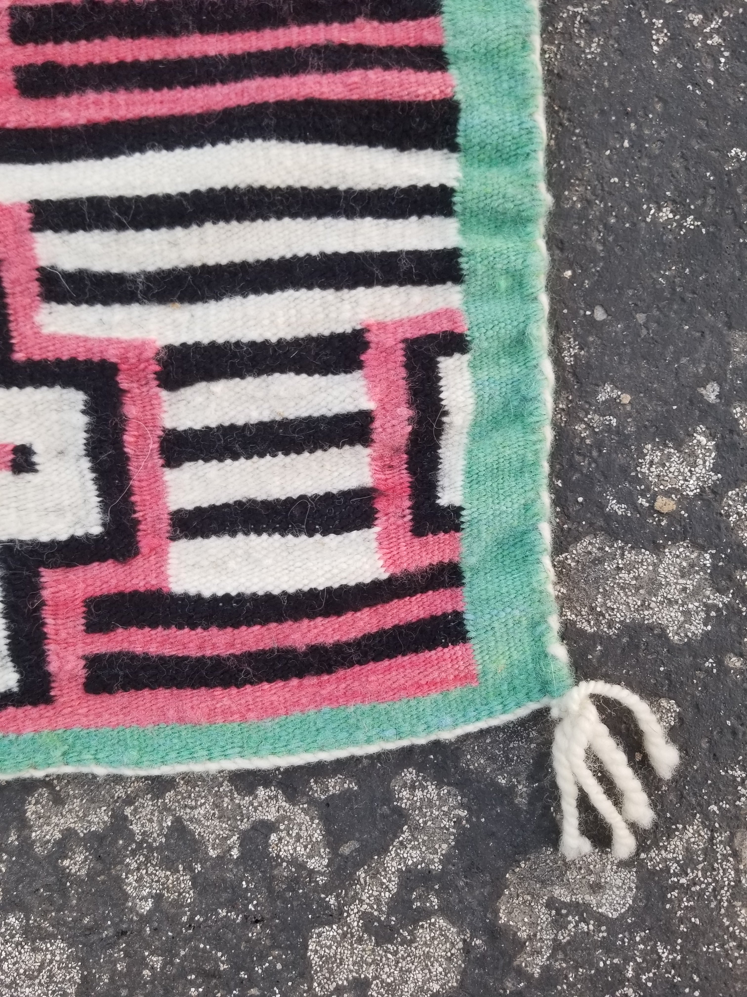 Vintage Traditional Handmade Native American Navajo Geometric Wool Rug 52x39cm