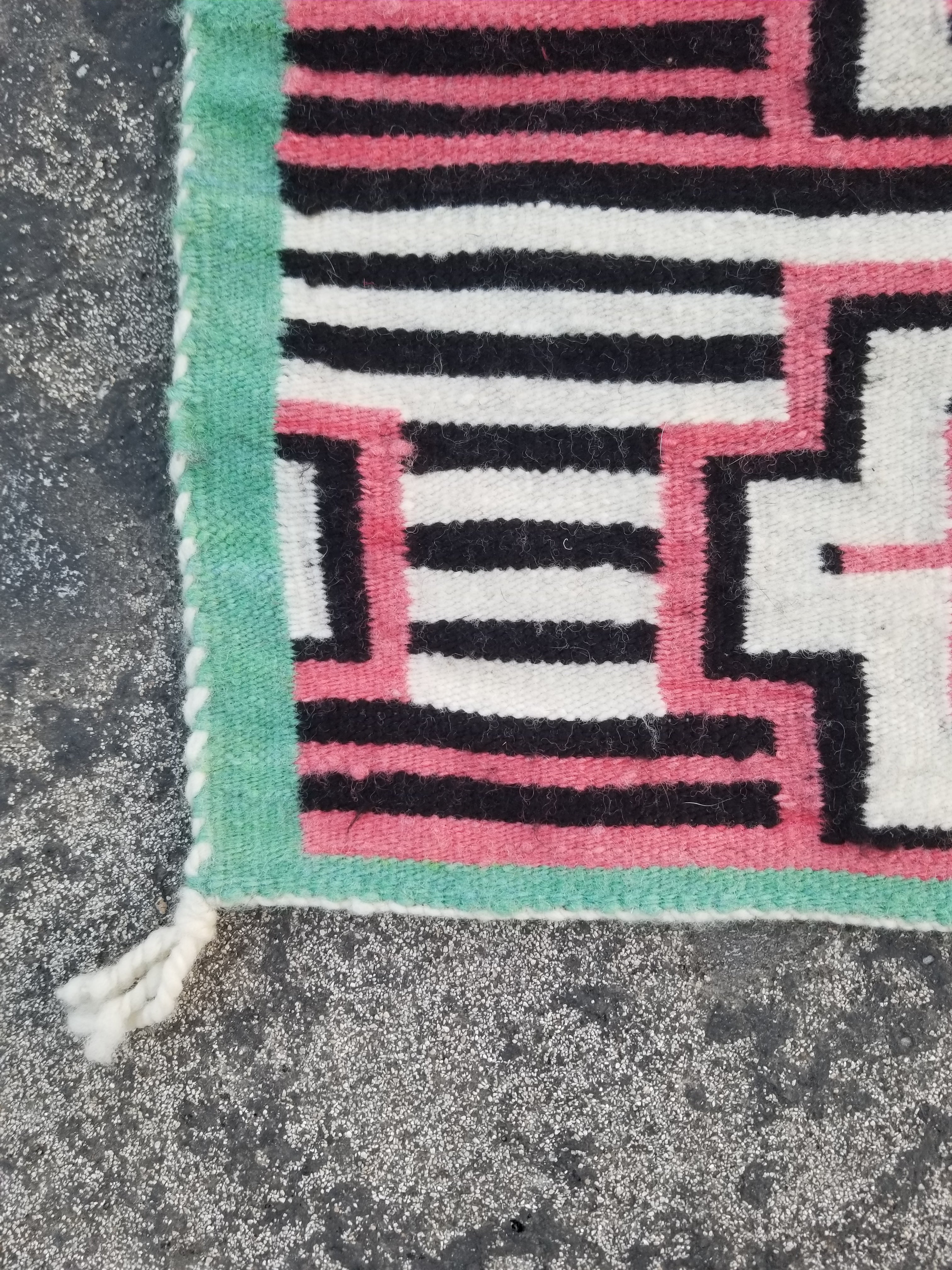 Vintage Traditional Handmade Native American Navajo Geometric Wool Rug 52x39cm