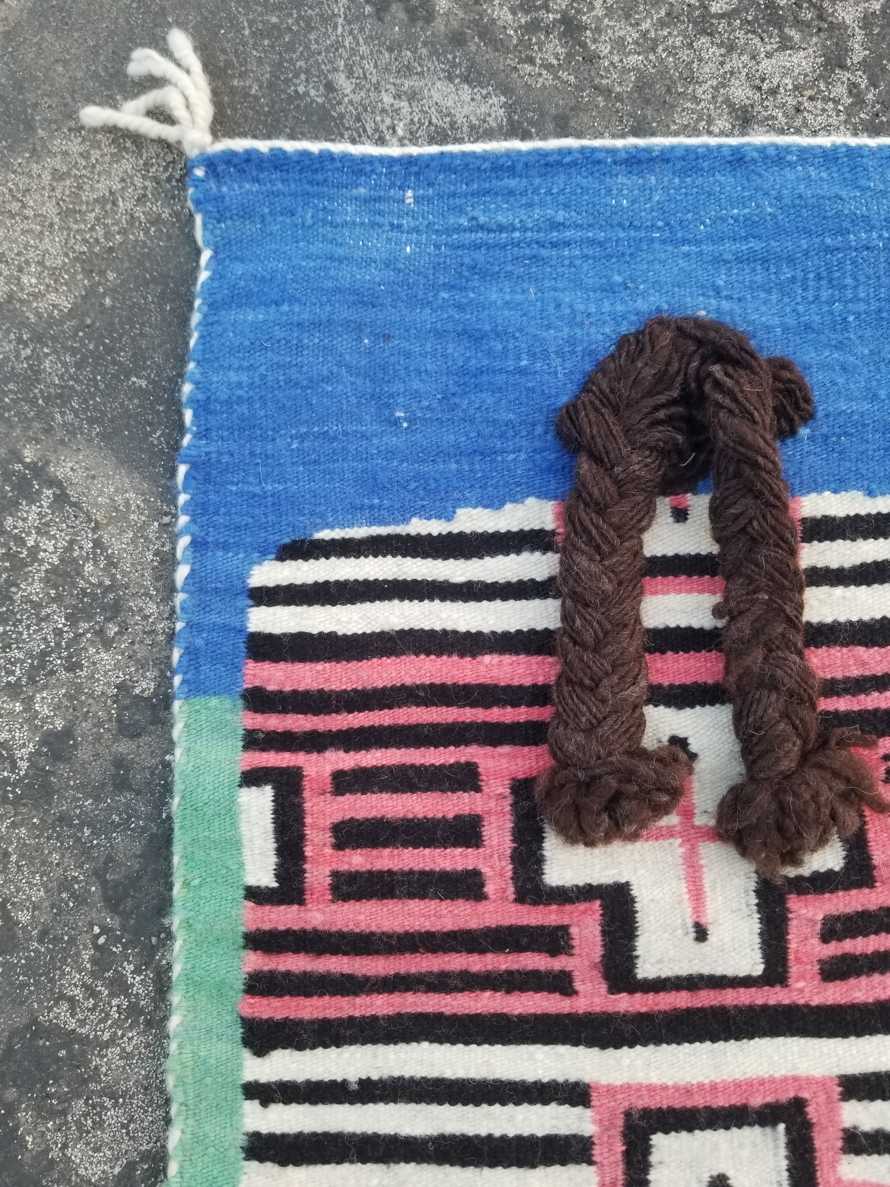Vintage Traditional Handmade Native American Navajo Geometric Wool Rug 52x39cm