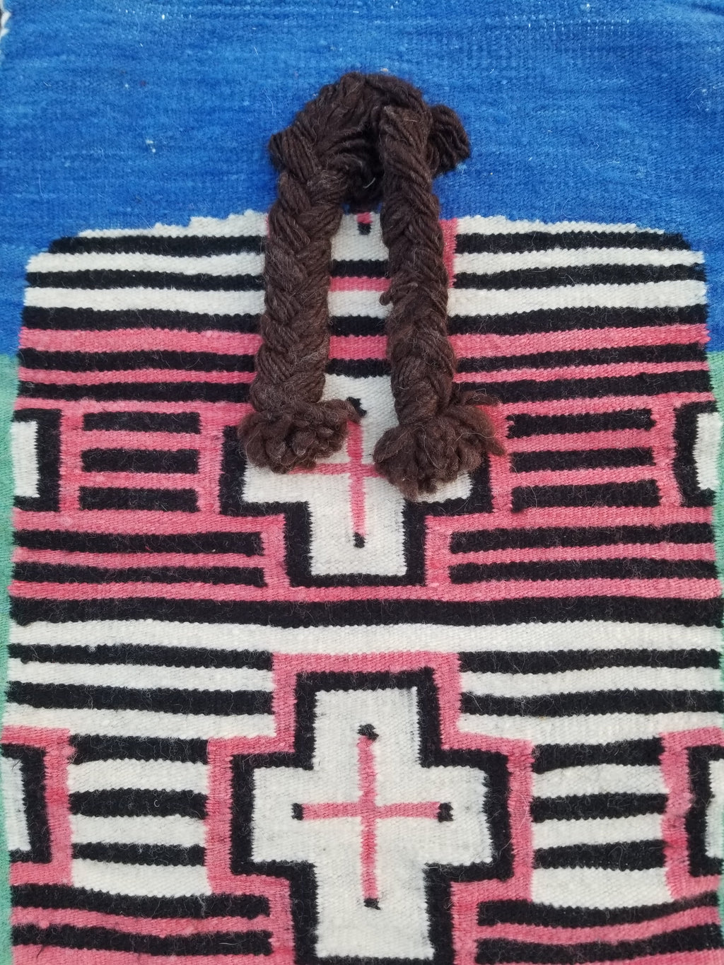 Vintage Traditional Handmade Native American Navajo Geometric Wool Rug 52x39cm