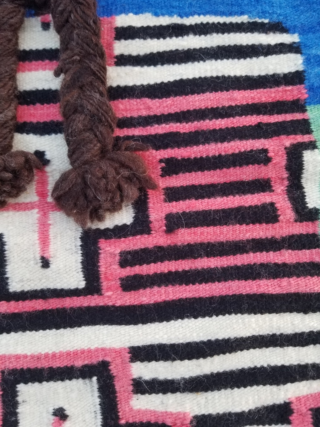 Vintage Traditional Handmade Native American Navajo Geometric Wool Rug 52x39cm