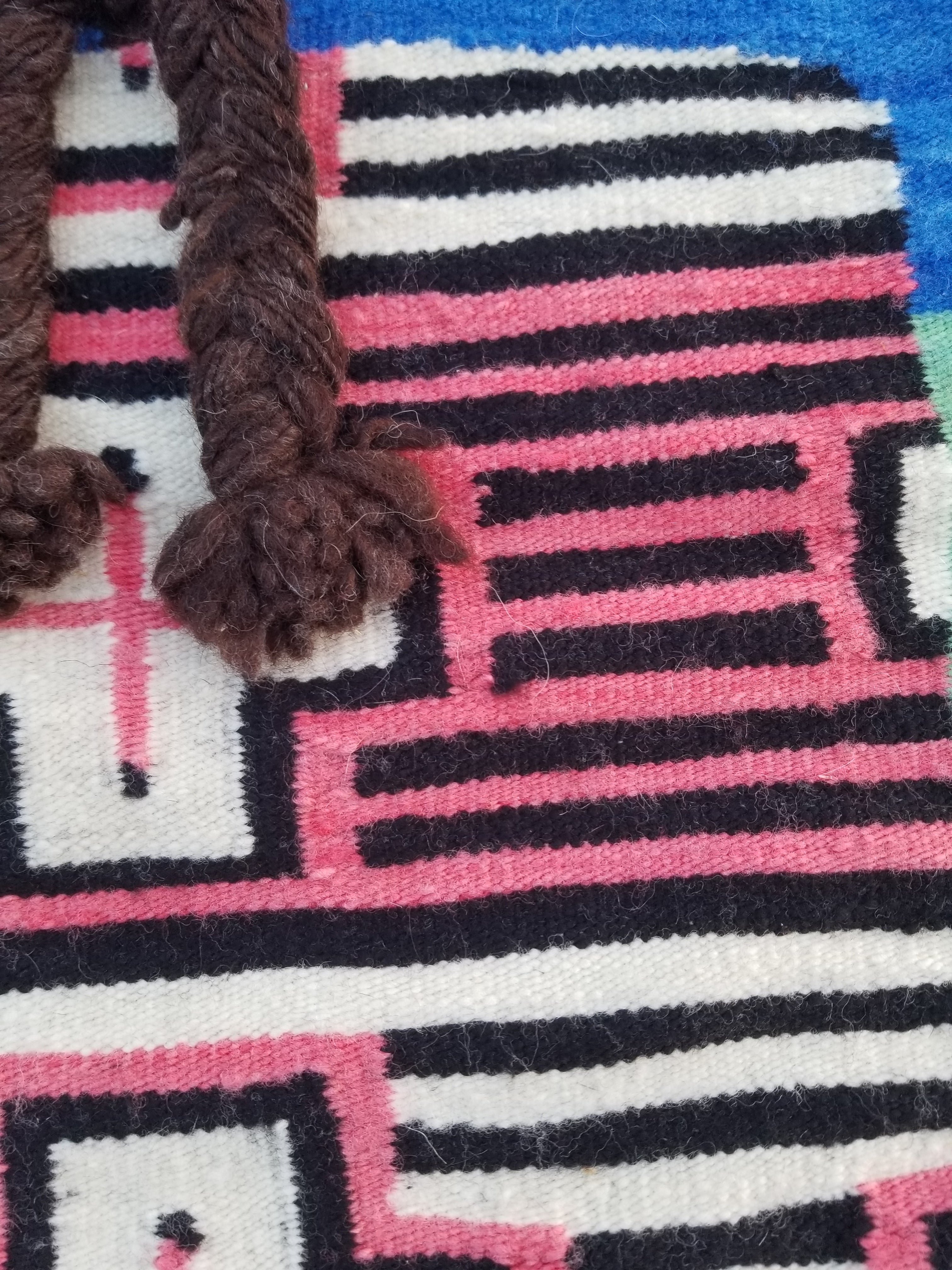 Vintage Traditional Handmade Native American Navajo Geometric Wool Rug 52x39cm