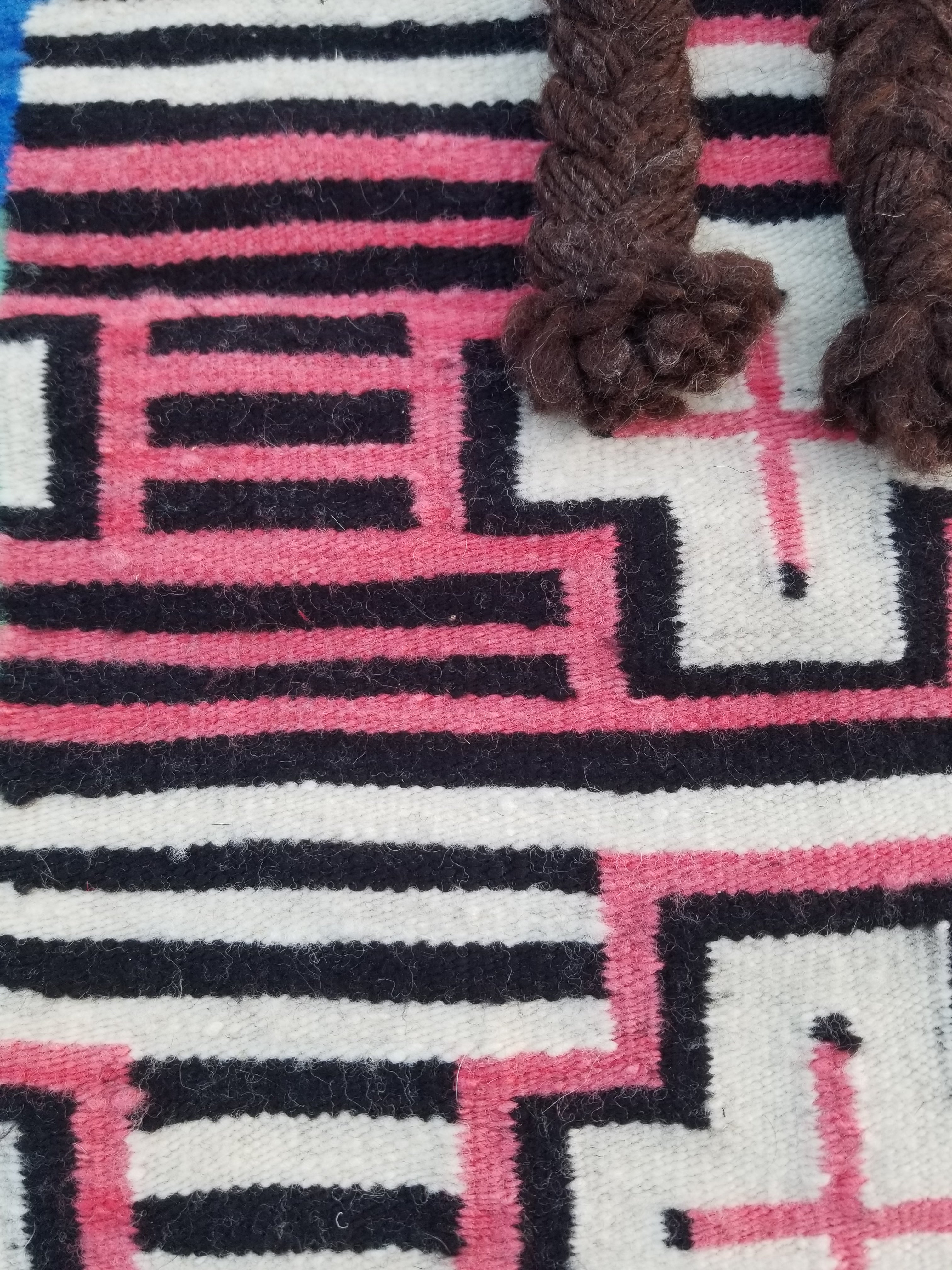 Vintage Traditional Handmade Native American Navajo Geometric Wool Rug 52x39cm