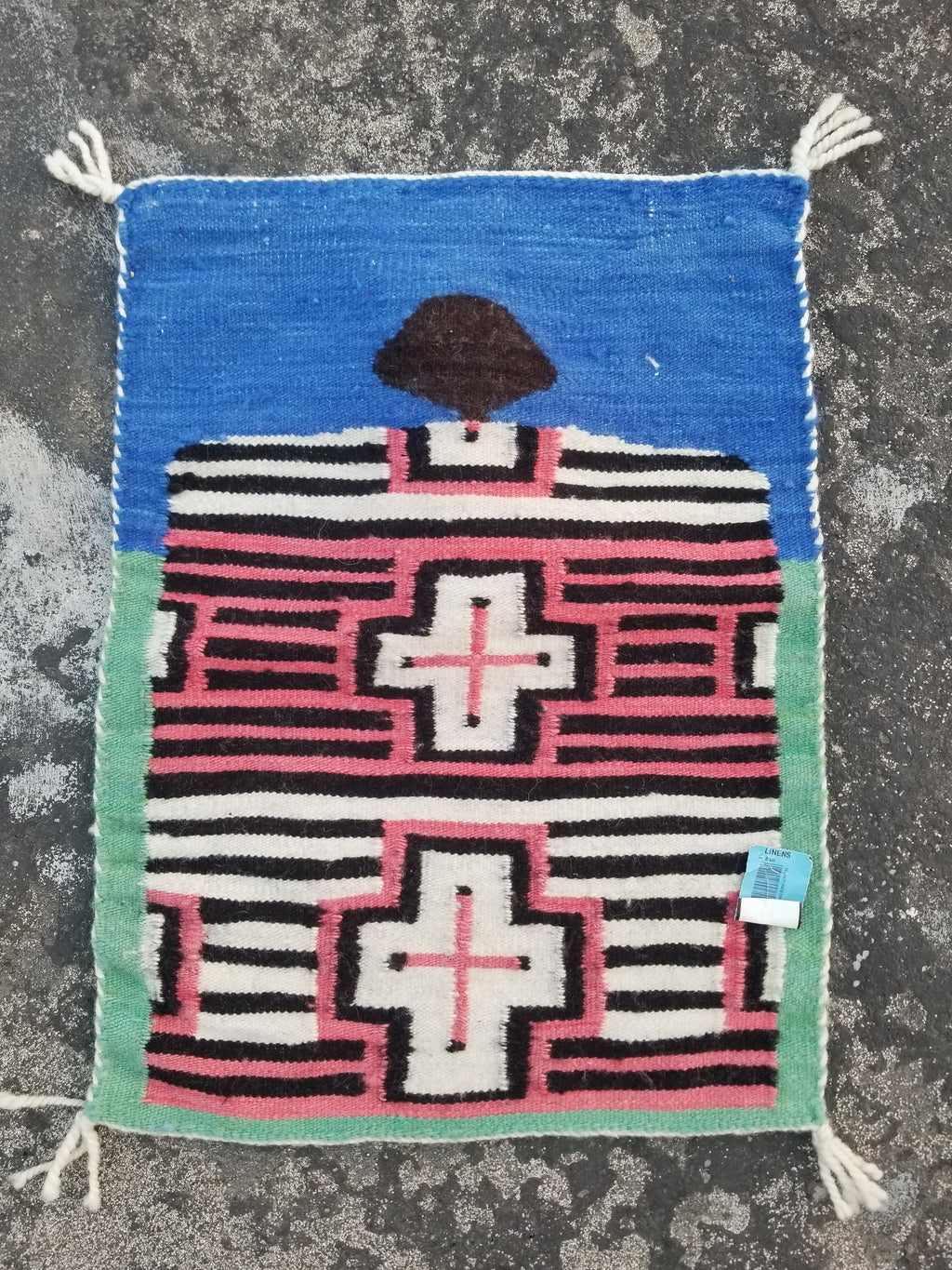 Vintage Traditional Handmade Native American Navajo Geometric Wool Rug 52x39cm