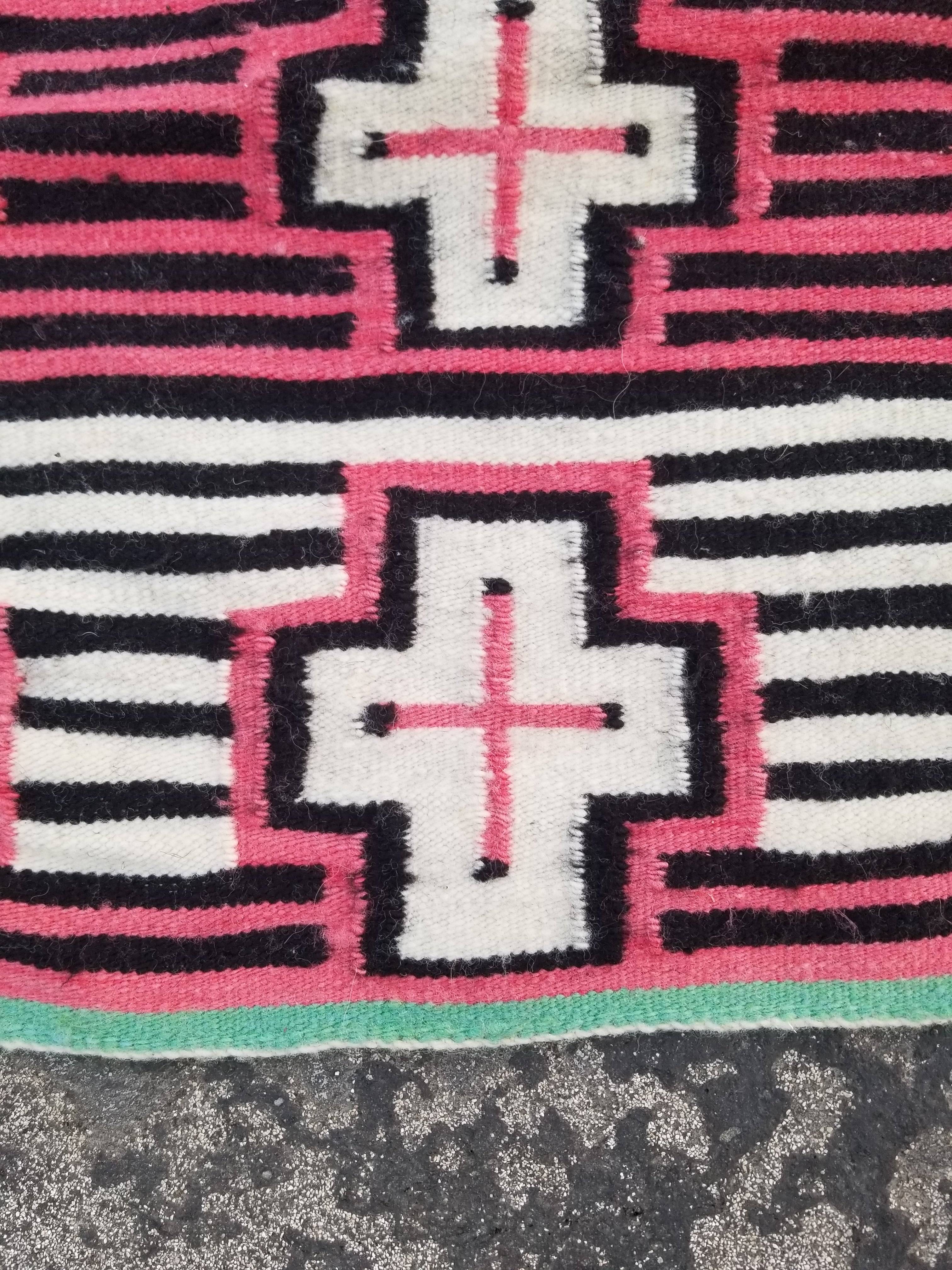 Vintage Traditional Handmade Native American Navajo Geometric Wool Rug 52x39cm