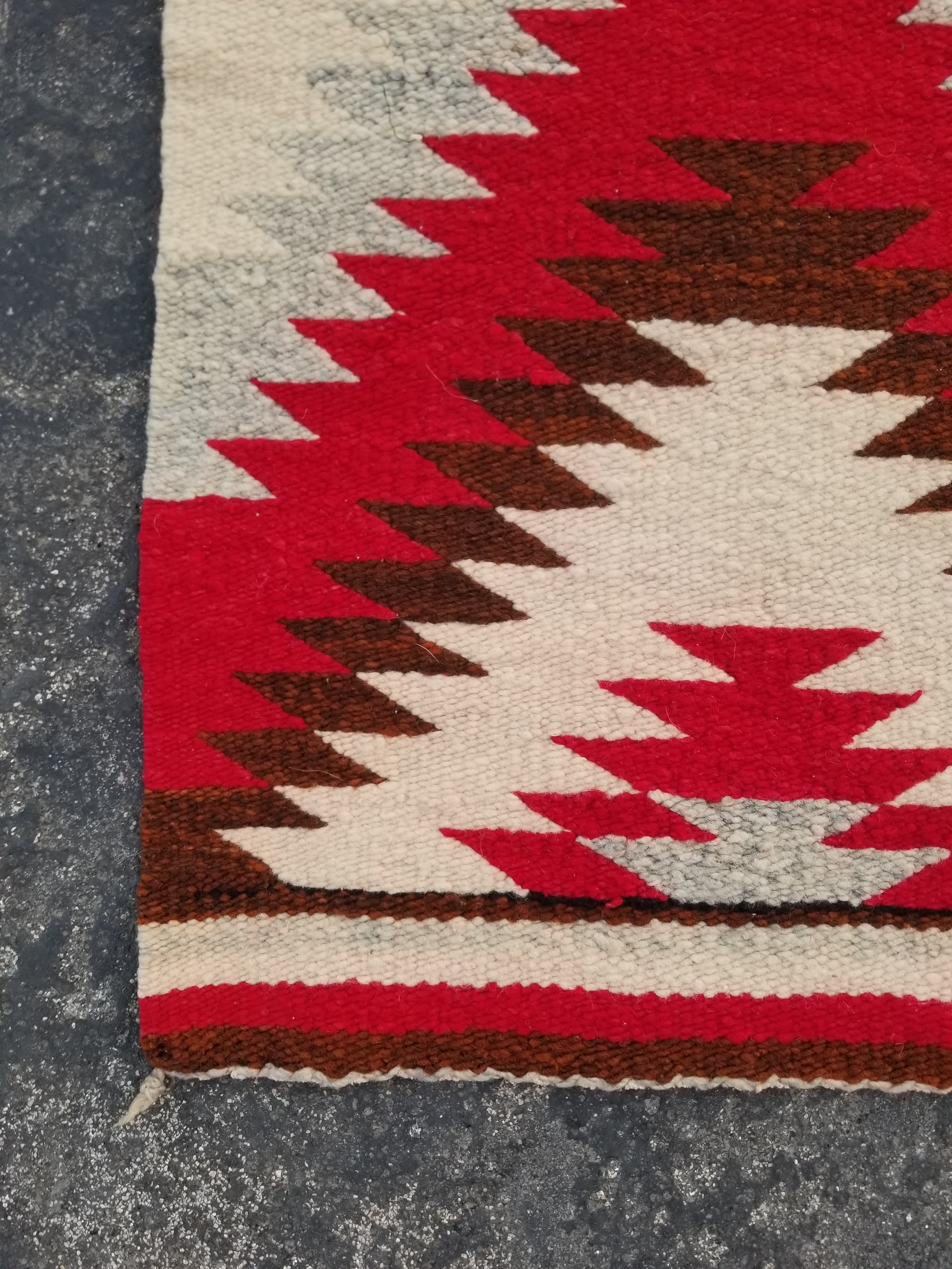Vintage Handmade Native American Navajo Eye Dazzler Style Wool Rug 87x42cm