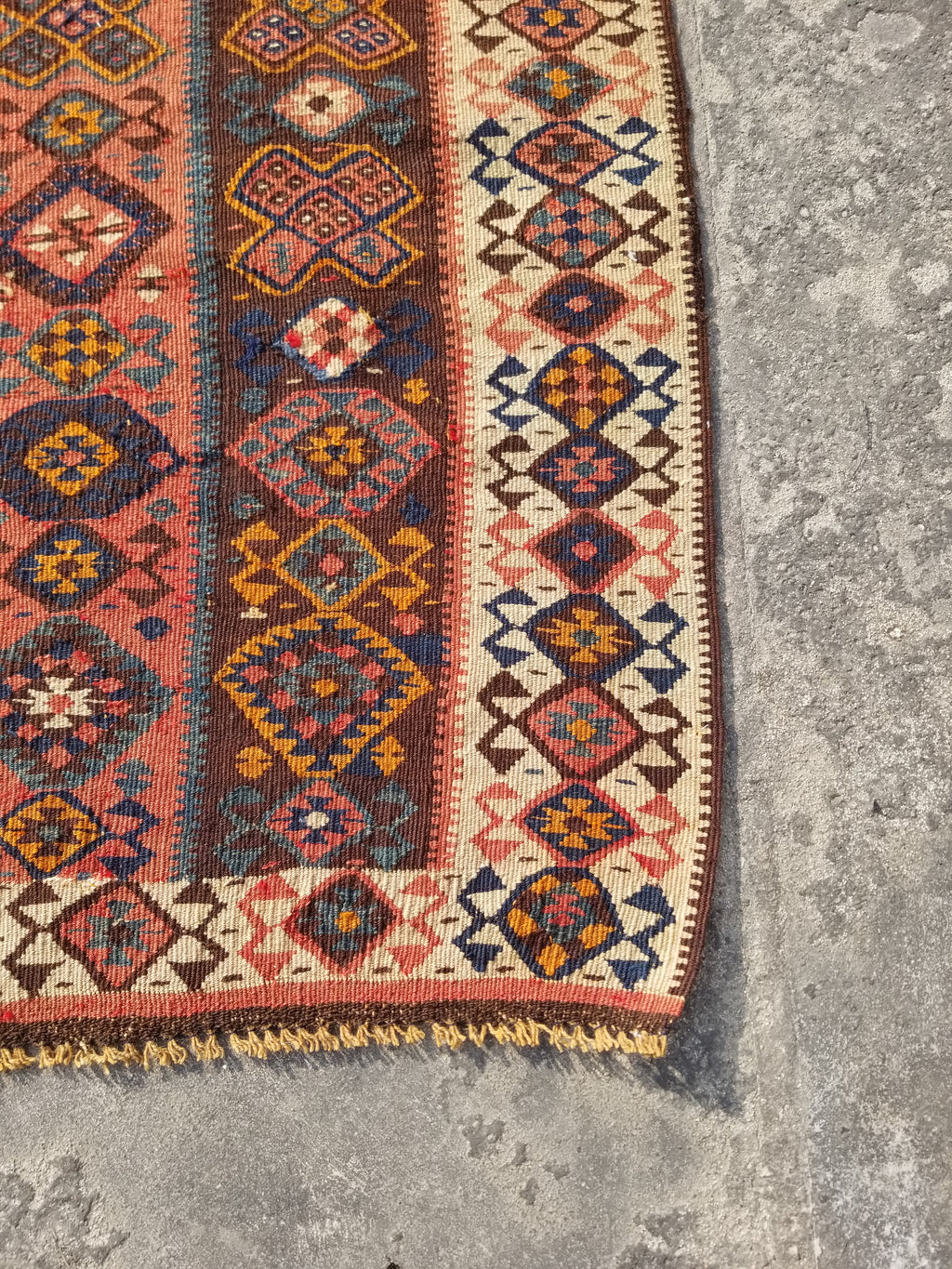 Antique Traditional Handmade Turkish Anatolian Wool Multicolor Kilim 223x166cm