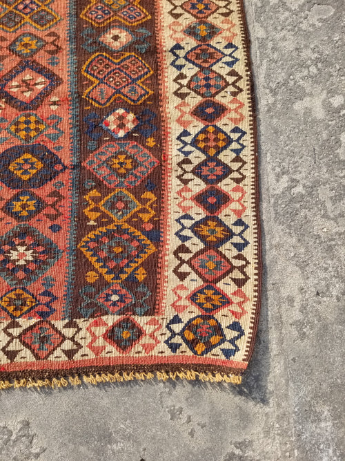 Antique Traditional Handmade Turkish Anatolian Wool Multicolor Kilim 223x166cm