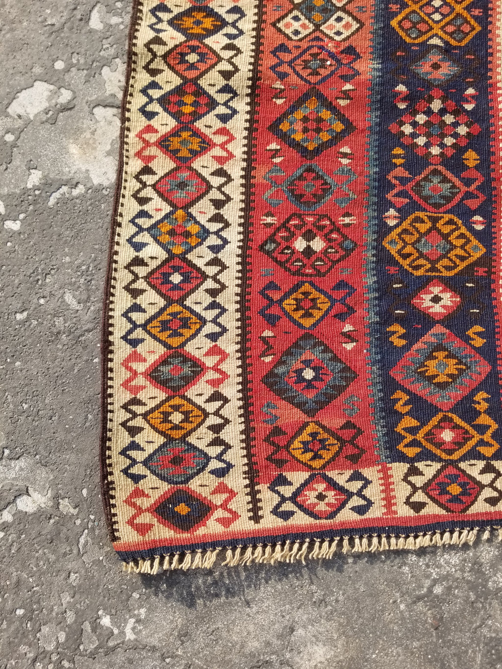 Antique Traditional Handmade Turkish Anatolian Wool Multicolor Kilim 223x166cm