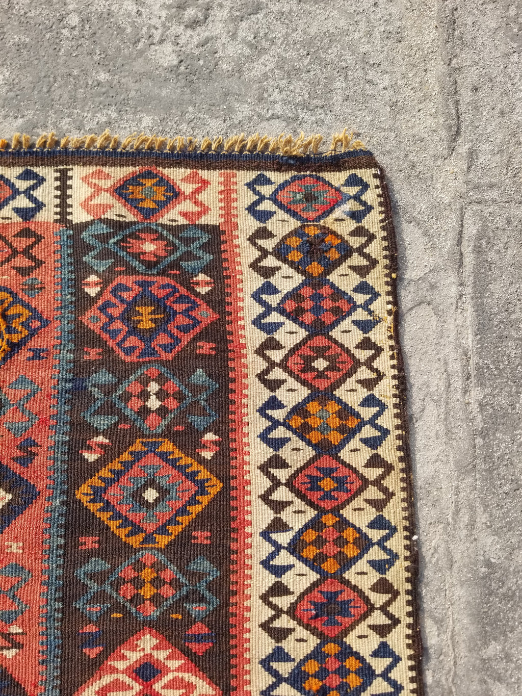 Antique Traditional Handmade Turkish Anatolian Wool Multicolor Kilim 223x166cm