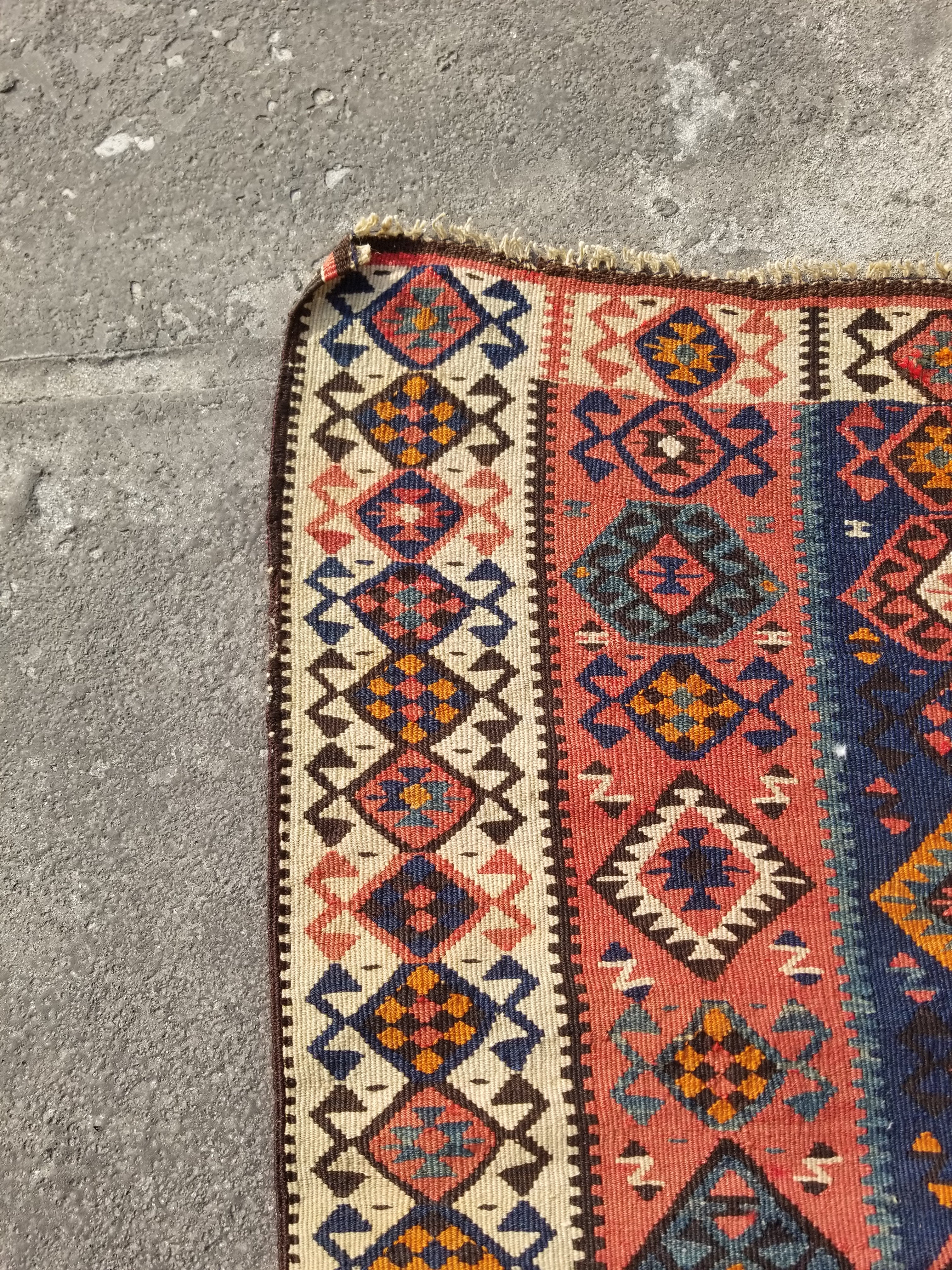 Antique Traditional Handmade Turkish Anatolian Wool Multicolor Kilim 223x166cm