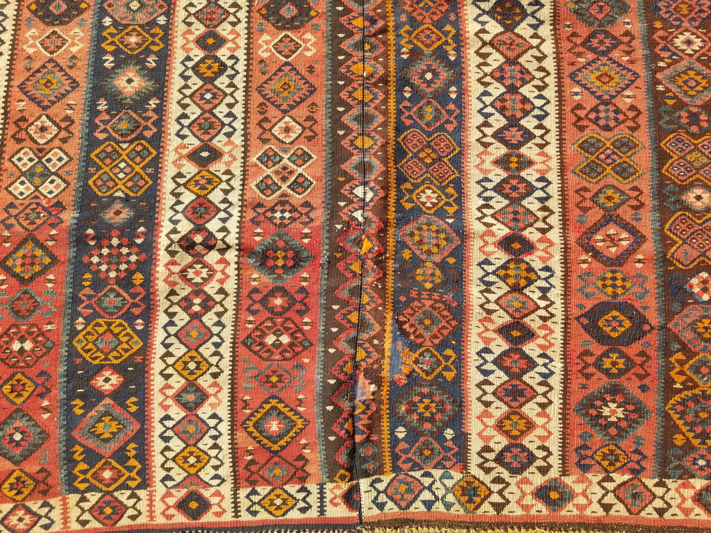 Antique Traditional Handmade Turkish Anatolian Wool Multicolor Kilim 223x166cm