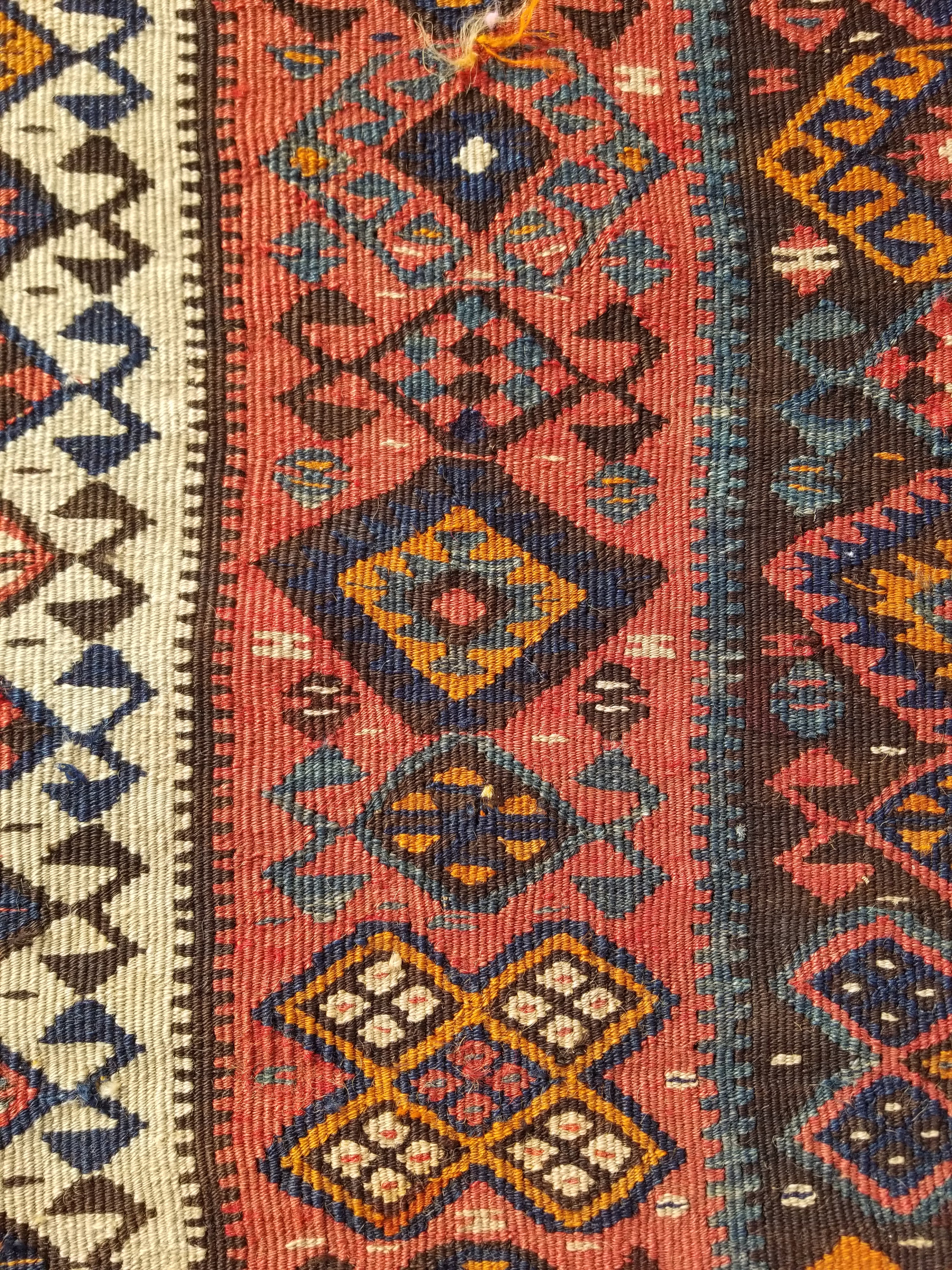 Antique Traditional Handmade Turkish Anatolian Wool Multicolor Kilim 223x166cm