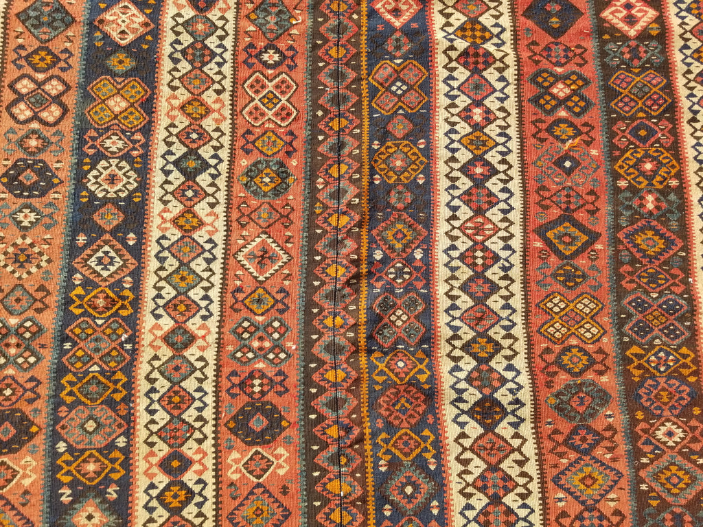 Antique Traditional Handmade Turkish Anatolian Wool Multicolor Kilim 223x166cm